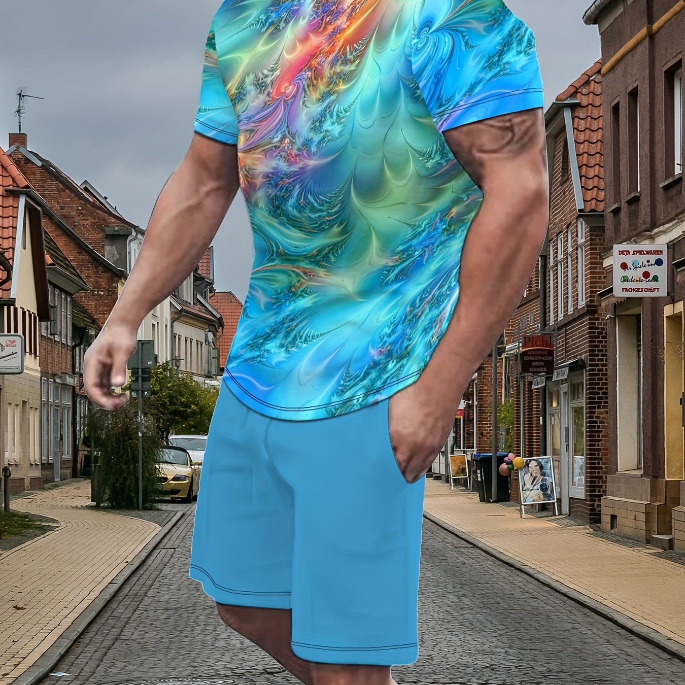 Men's Outfit, Geometric Print Casual Crew Neck Short Sleeve T-shirt & Shorts 2-piece Set For Summer Outdoor Activities
Men's Outfit, Geometric Print Casual Crew Neck Short Sleeve T-shirt & Shorts 2-piece Set For Summer Outdoor Activities