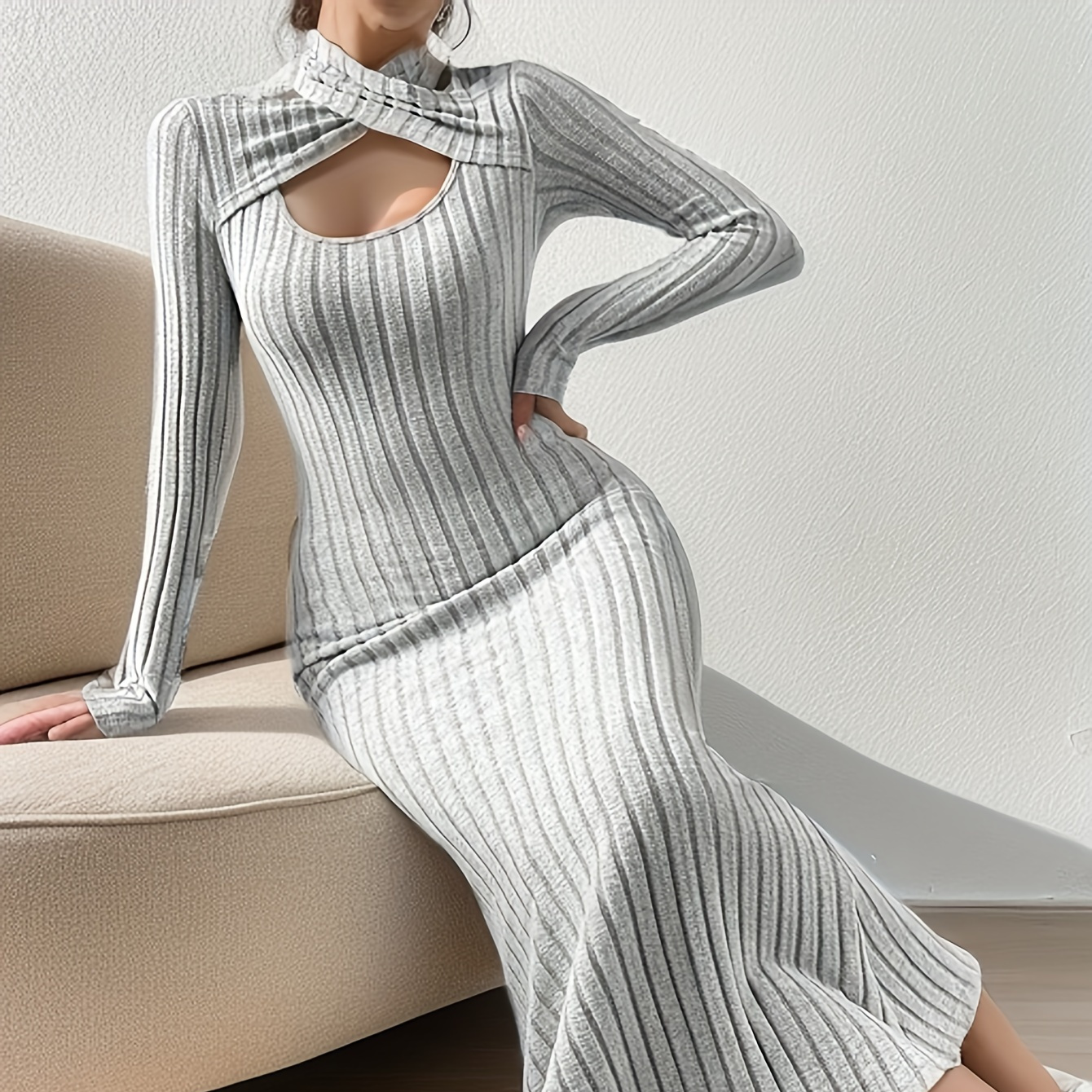 Ruched Criss Cross Halter Neck Dress, Elegant Bodycon Long Sleeve Dress, Women's Clothing
Ruched Criss Cross Halter Neck Dress, Elegant Bodycon Long Sleeve Dress, Women's Clothing