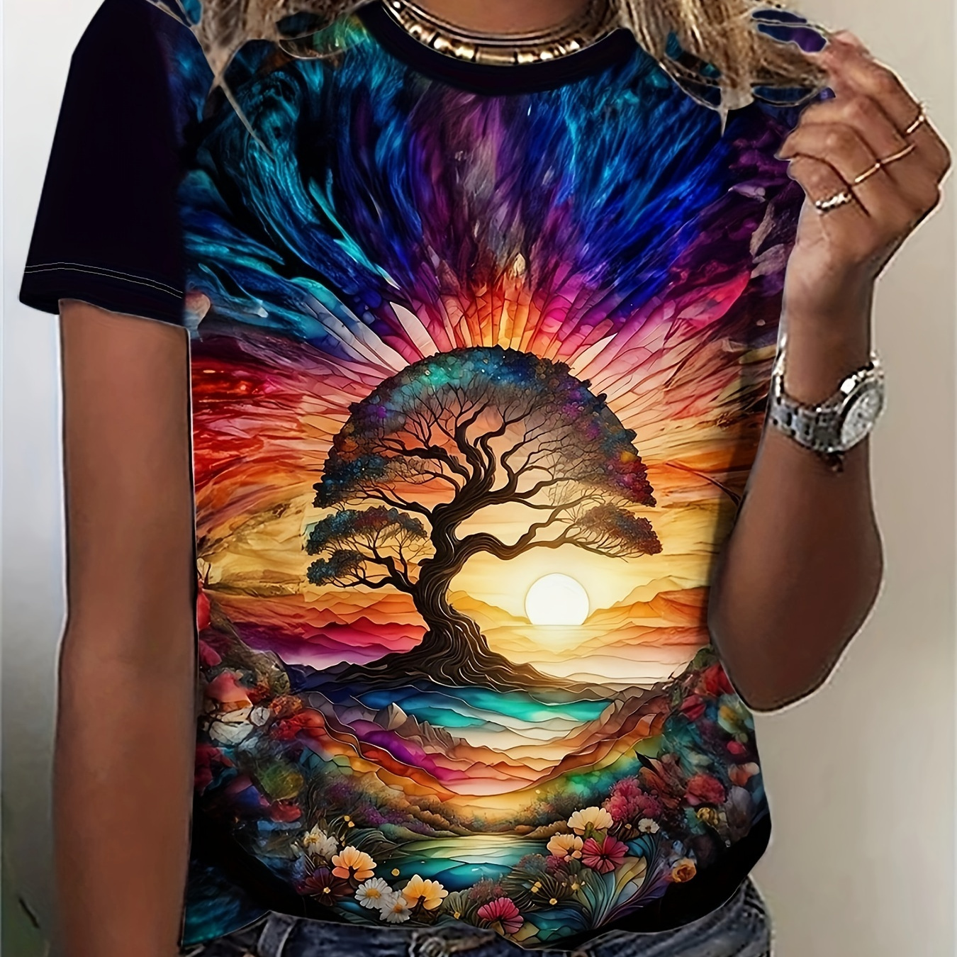 Tree Print Crew Neck T-shirt, Casual Short Sleeve T-shirt For Spring & Summer, Women's Clothing
Tree Print Crew Neck T-shirt, Casual Short Sleeve T-shirt For Spring & Summer, Women's Clothing