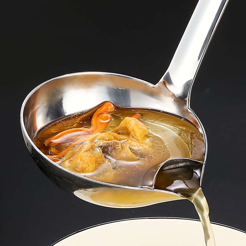 Stainless Steel Oil Separator Spoon - 1pc Fat Skimmer Ladle, Grease Strainer For Soup & , Hot Pot Oil Filter Tool With Long Handle And Pouring Spout For Kitchen Use
Stainless Steel Oil Separator Spoon - 1pc Fat Skimmer Ladle, Grease Strainer For Soup & , Hot Pot Oil Filter Tool With Long Handle And Pouring Spout For Kitchen Use