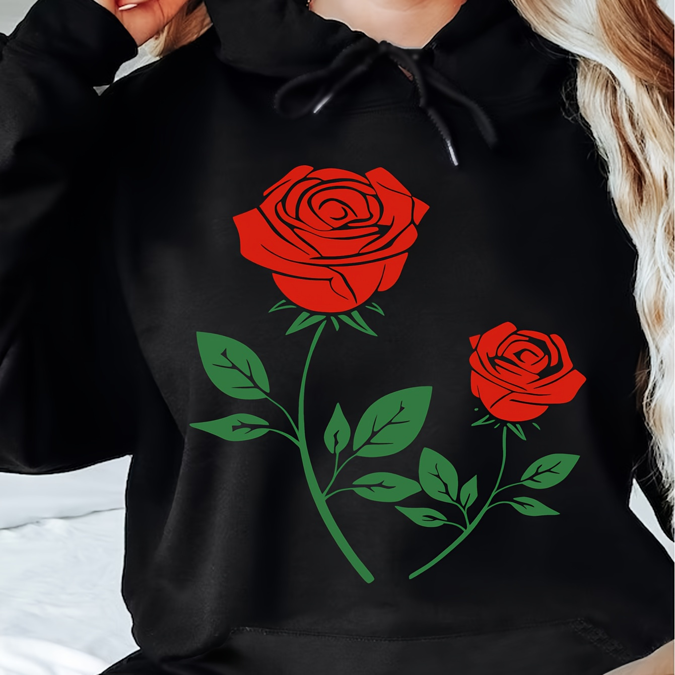 Rose Print Hoodie, Drawstring Casual Hooded Sweatshirt For Winter & Fall, Women's Clothing
Rose Print Hoodie, Drawstring Casual Hooded Sweatshirt For Winter & Fall, Women's Clothing
