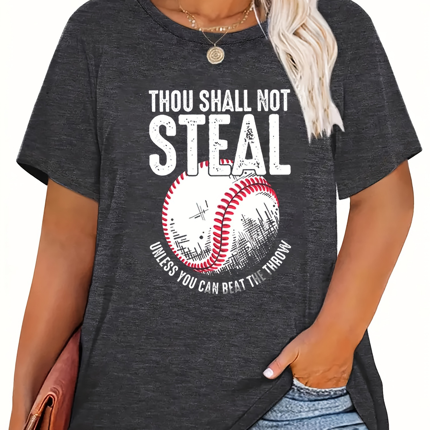 Plus Size Baseball & Letter Print T-shirt, Casual Short Sleeve Top For Spring & Summer, Women's Plus Size Clothing
Plus Size Baseball & Letter Print T-shirt, Casual Short Sleeve Top For Spring & Summer, Women's Plus Size Clothing