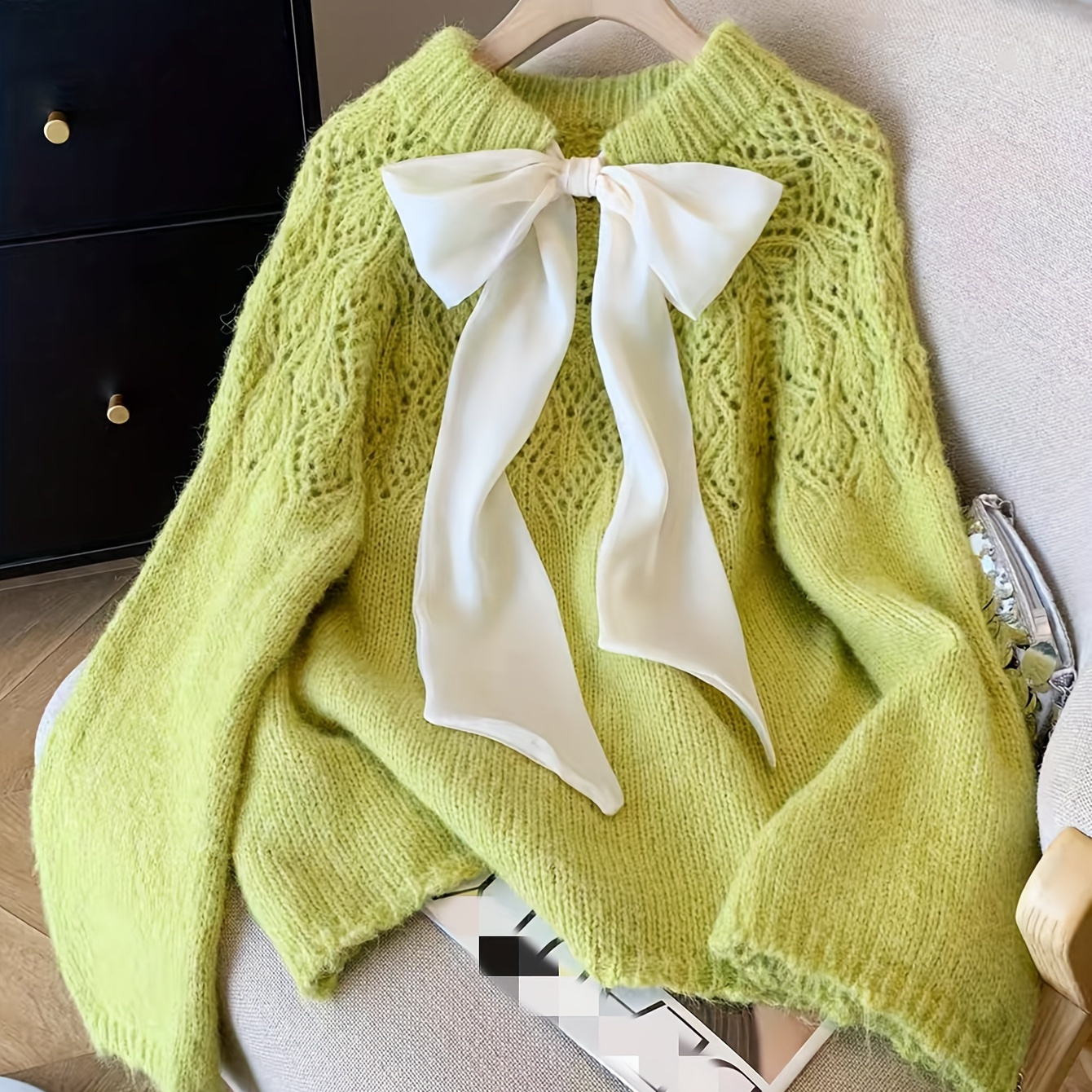 Bow Decor Eyelet Embroidered Sweater, Elegant Long Sleeve Sweater For Fall & Winter, Women's Clothing
Bow Decor Eyelet Embroidered Sweater, Elegant Long Sleeve Sweater For Fall & Winter, Women's Clothing