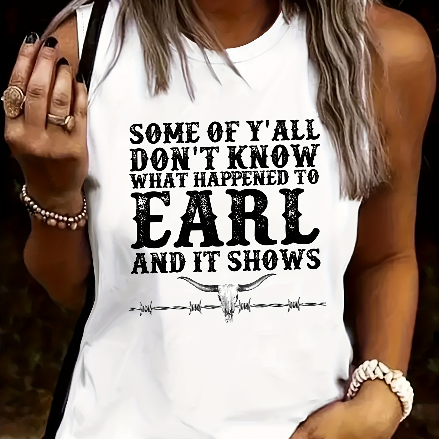 Cow Skull & Letter Print Tank Top, Casual Sleeveless Tank Top For Summer, Women's Clothing
Cow Skull & Letter Print Tank Top, Casual Sleeveless Tank Top For Summer, Women's Clothing