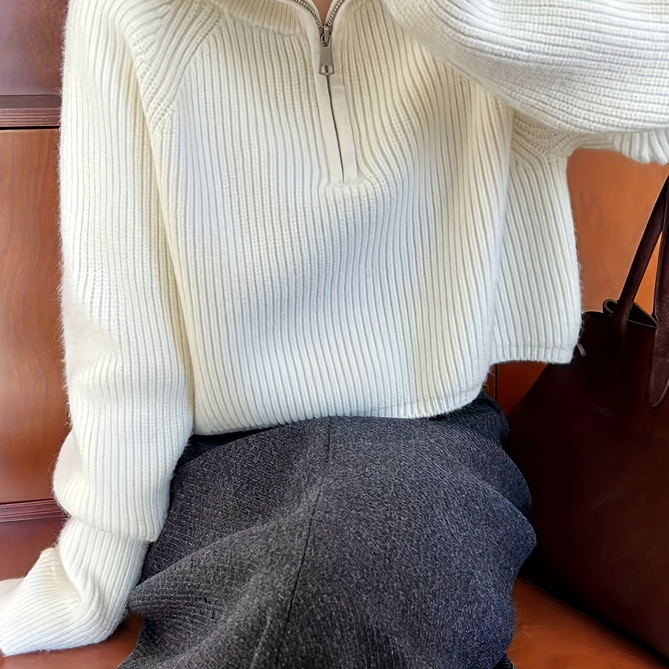 1pc Elegant Polyester Knit Sweater For Women - Solid Color, Lapel Collar, Half-zip, Short-length Pullover - Casual Knitted Top With Zipper Detail
1pc Elegant Polyester Knit Sweater For Women - Solid Color, Lapel Collar, Half-zip, Short-length Pullover - Casual Knitted Top With Zipper Detail