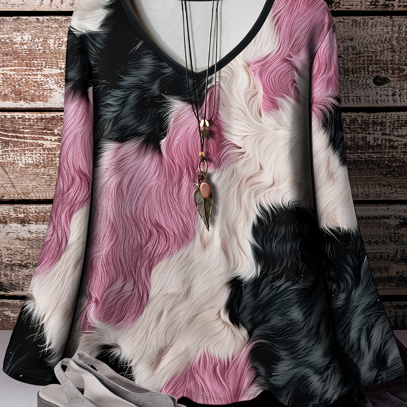 1pc Women's Plus Size V-neck Long Sleeve T-shirt, Casual Polyester Knit Fabric With Stretch, Abstract For All
1pc Women's Plus Size V-neck Long Sleeve T-shirt, Casual Polyester Knit Fabric With Stretch, Abstract For All