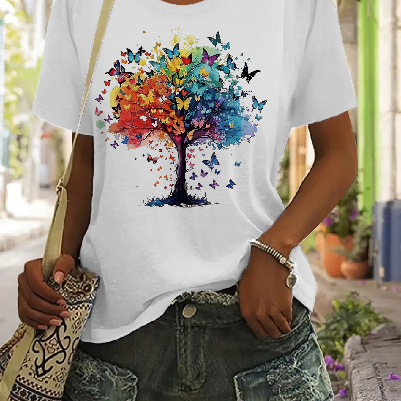 Butterfly Tree Print T-shirt, Short Sleeve Crew Neck Casual Top For Summer & Spring, Women's Clothing
Butterfly Tree Print T-shirt, Short Sleeve Crew Neck Casual Top For Summer & Spring, Women's Clothing