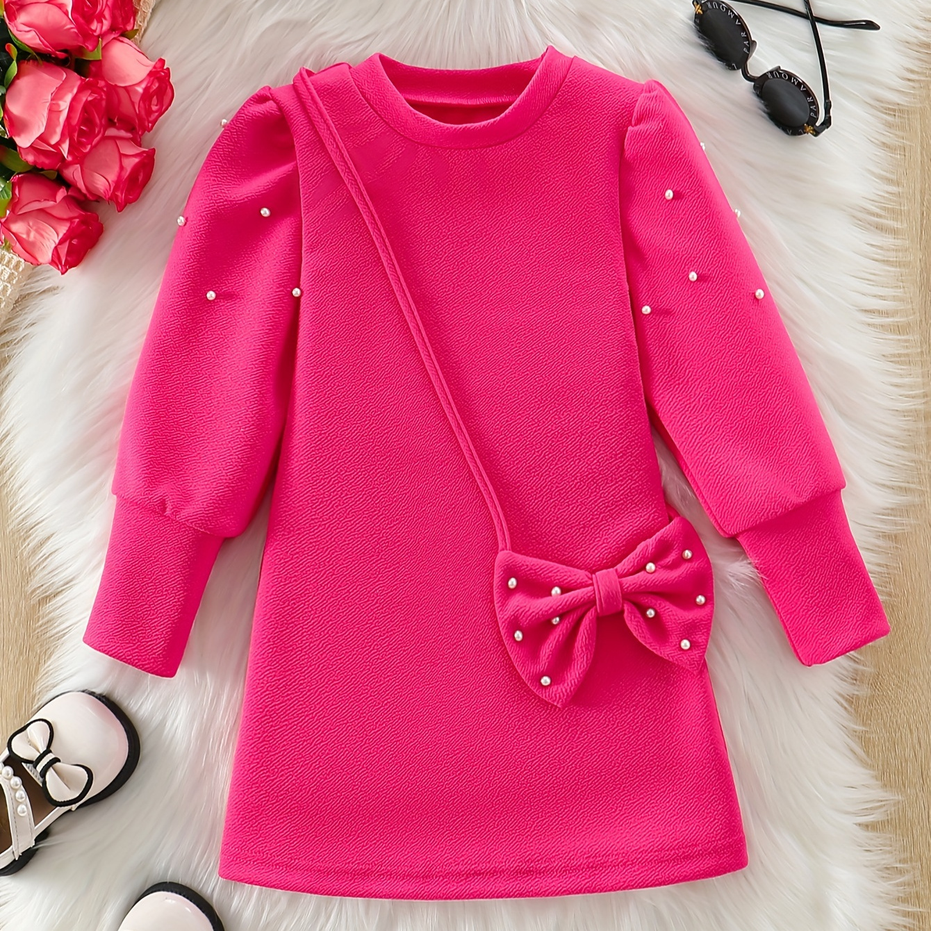 Girls Sweet & Casual Long Sleeve Beads + Bow Decor Dress For Fall & Winter, Perfect For Daily Wear & Birthday Party Outdoors
Girls Sweet & Casual Long Sleeve Beads + Bow Decor Dress For Fall & Winter, Perfect For Daily Wear & Birthday Party Outdoors