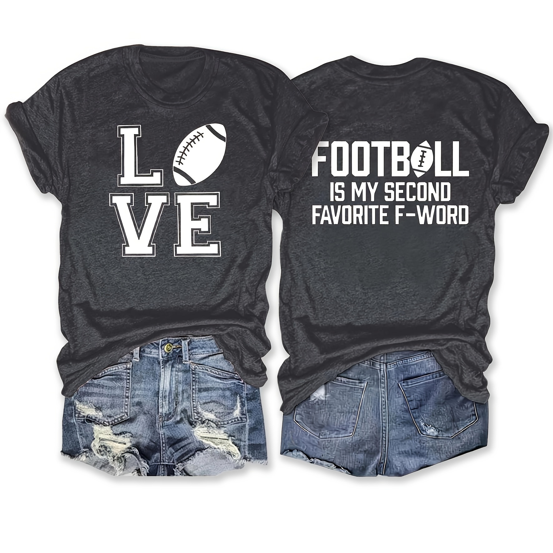 Football & Love Print T-shirt, Casual Short Sleeve Crew Neck Top For Spring & Summer, Women's Clothing
Football & Love Print T-shirt, Casual Short Sleeve Crew Neck Top For Spring & Summer, Women's Clothing