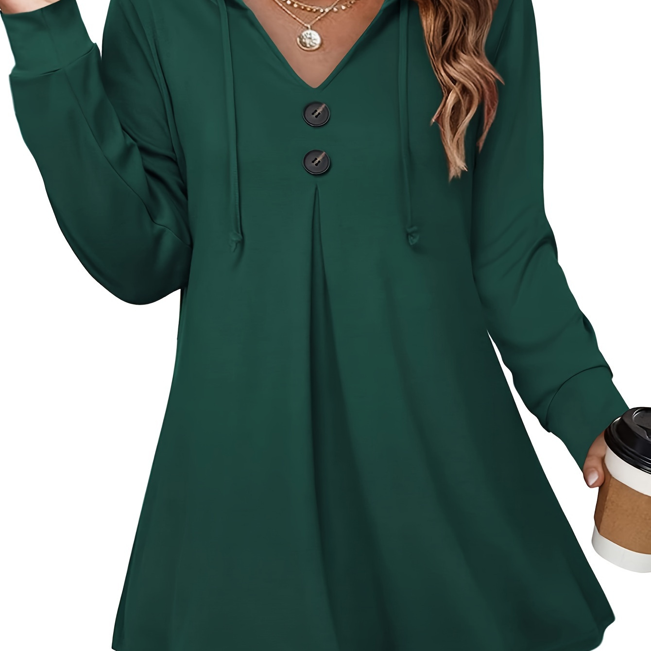 Plus Size Button Decor Drawstring Hoodie, Casual Solid Long Sleeve Sweatshirt For Fall & Winter, Women's Plus Size Clothing
Plus Size Button Decor Drawstring Hoodie, Casual Solid Long Sleeve Sweatshirt For Fall & Winter, Women's Plus Size Clothing