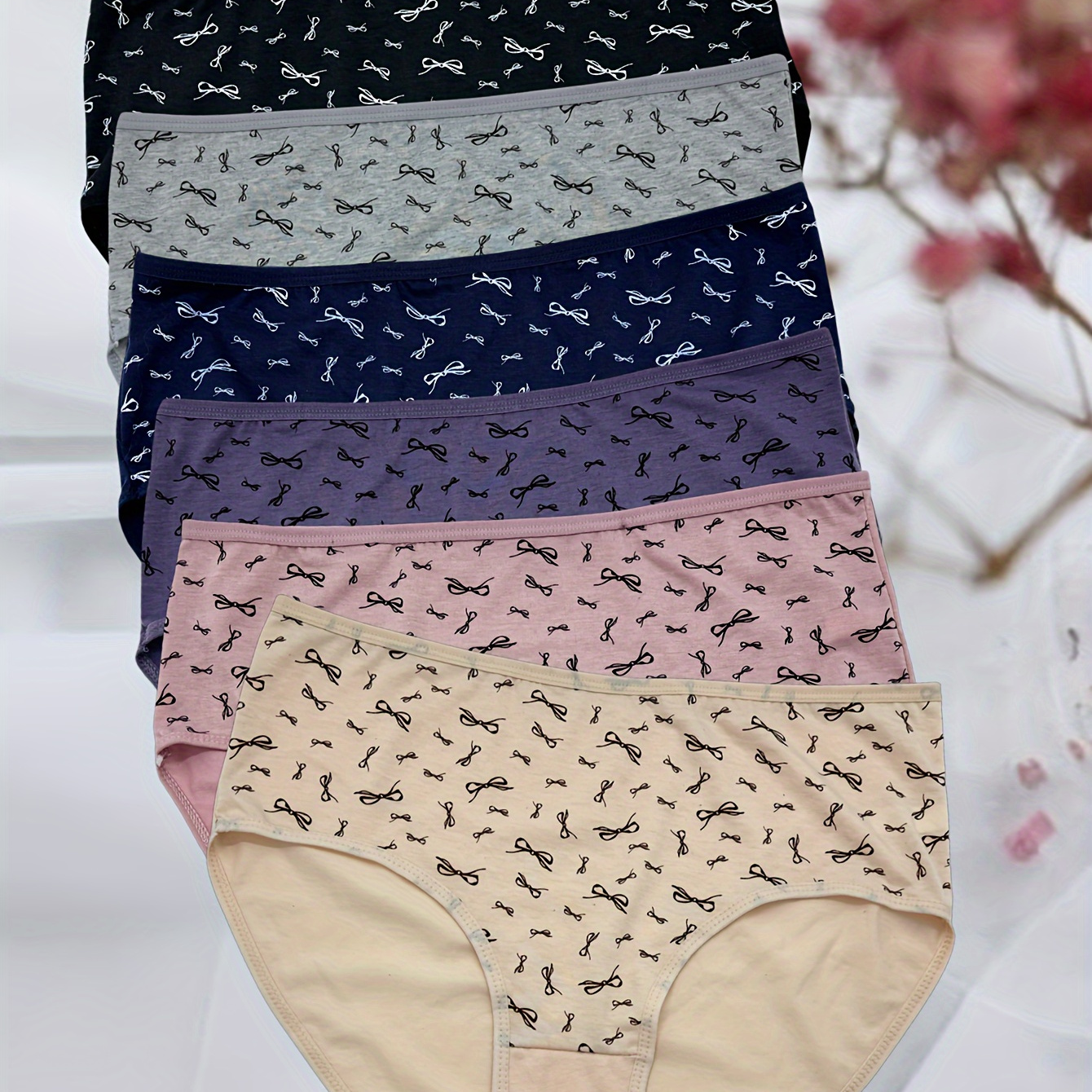 6pcs Plus Size Women's Cotton Briefs With Cute Bow Print - High Stretch, Comfortable Underwear Set
6pcs Plus Size Women's Cotton Briefs With Cute Bow Print - High Stretch, Comfortable Underwear Set