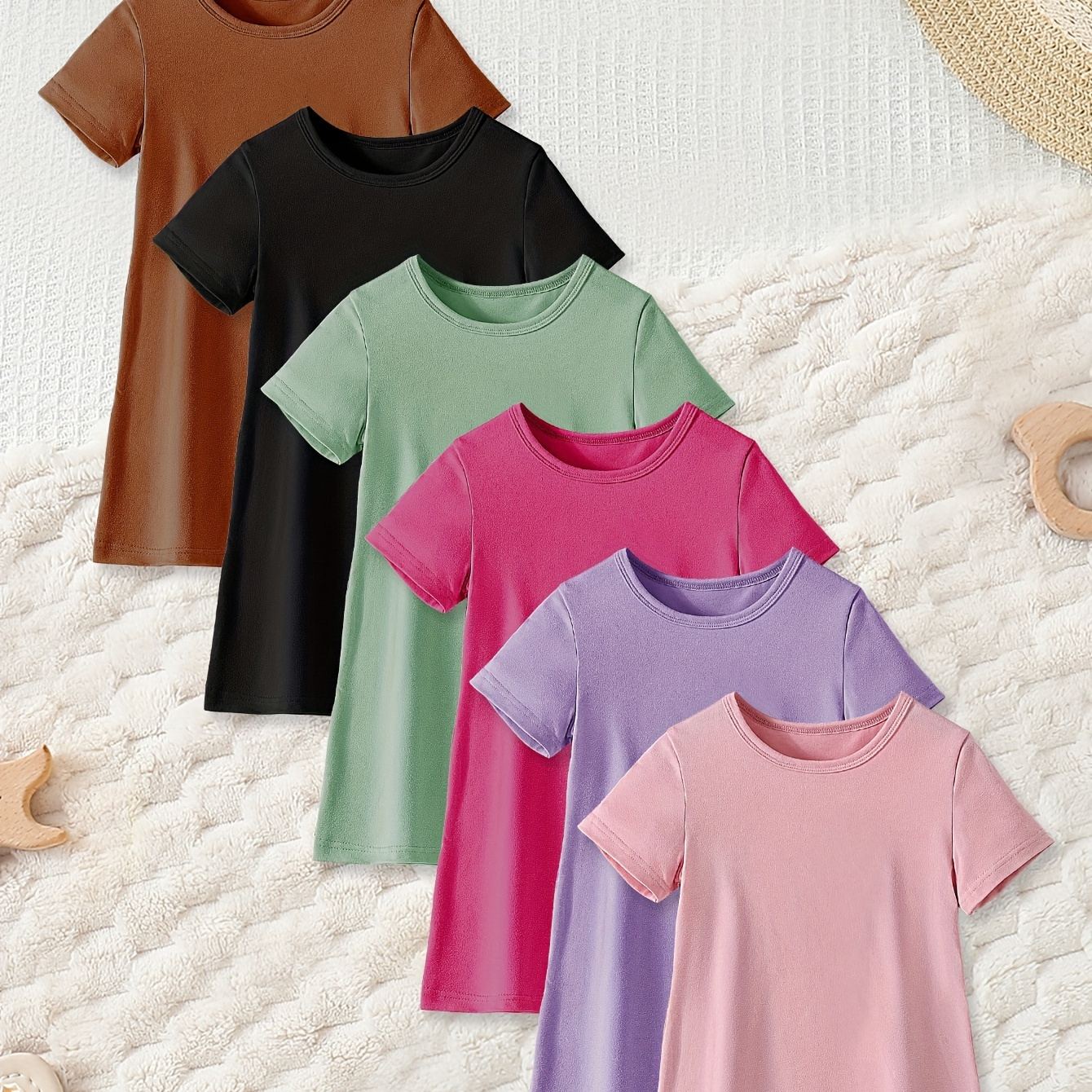 6pcs Girls Solid Color Dresses Set, Casual Short Sleeve T-shirt Dresses Versatile For Summer Leisure
6pcs Girls Solid Color Dresses Set, Casual Short Sleeve T-shirt Dresses Versatile For Summer Leisure