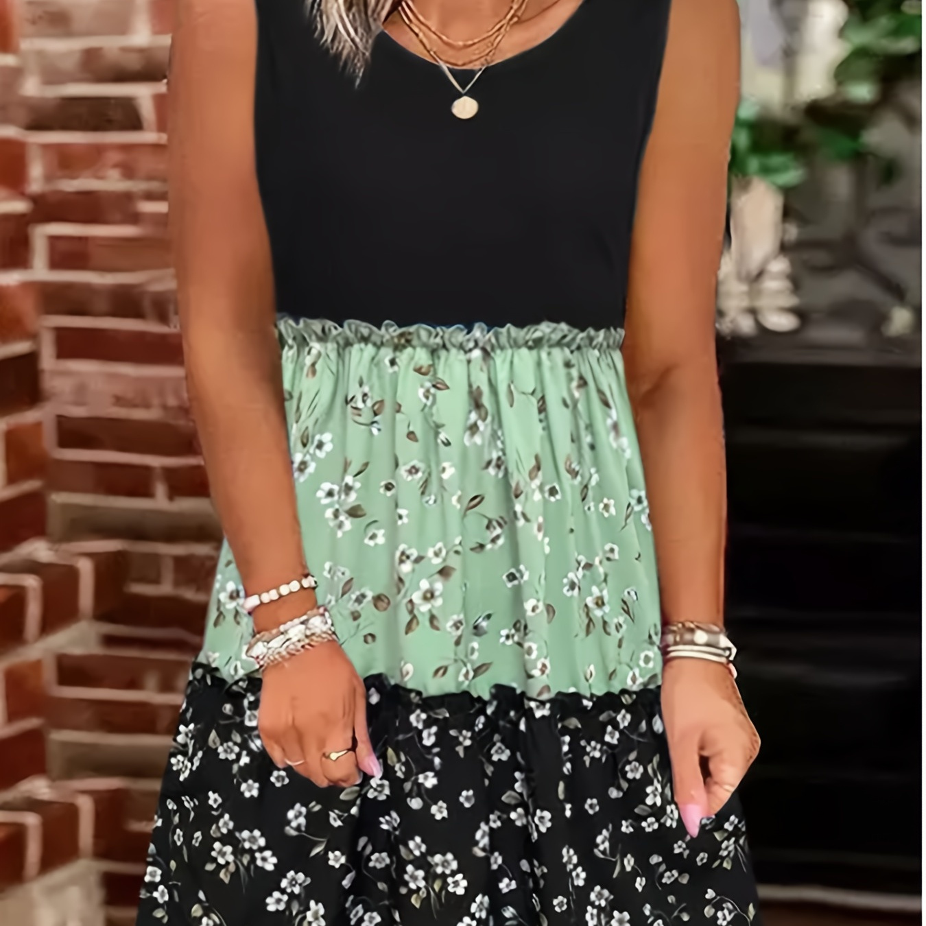 Floral Print Color Block Crew Neck Dress, Boho Sleeveless Tank Dress For Summer, Women's Clothing
Floral Print Color Block Crew Neck Dress, Boho Sleeveless Tank Dress For Summer, Women's Clothing