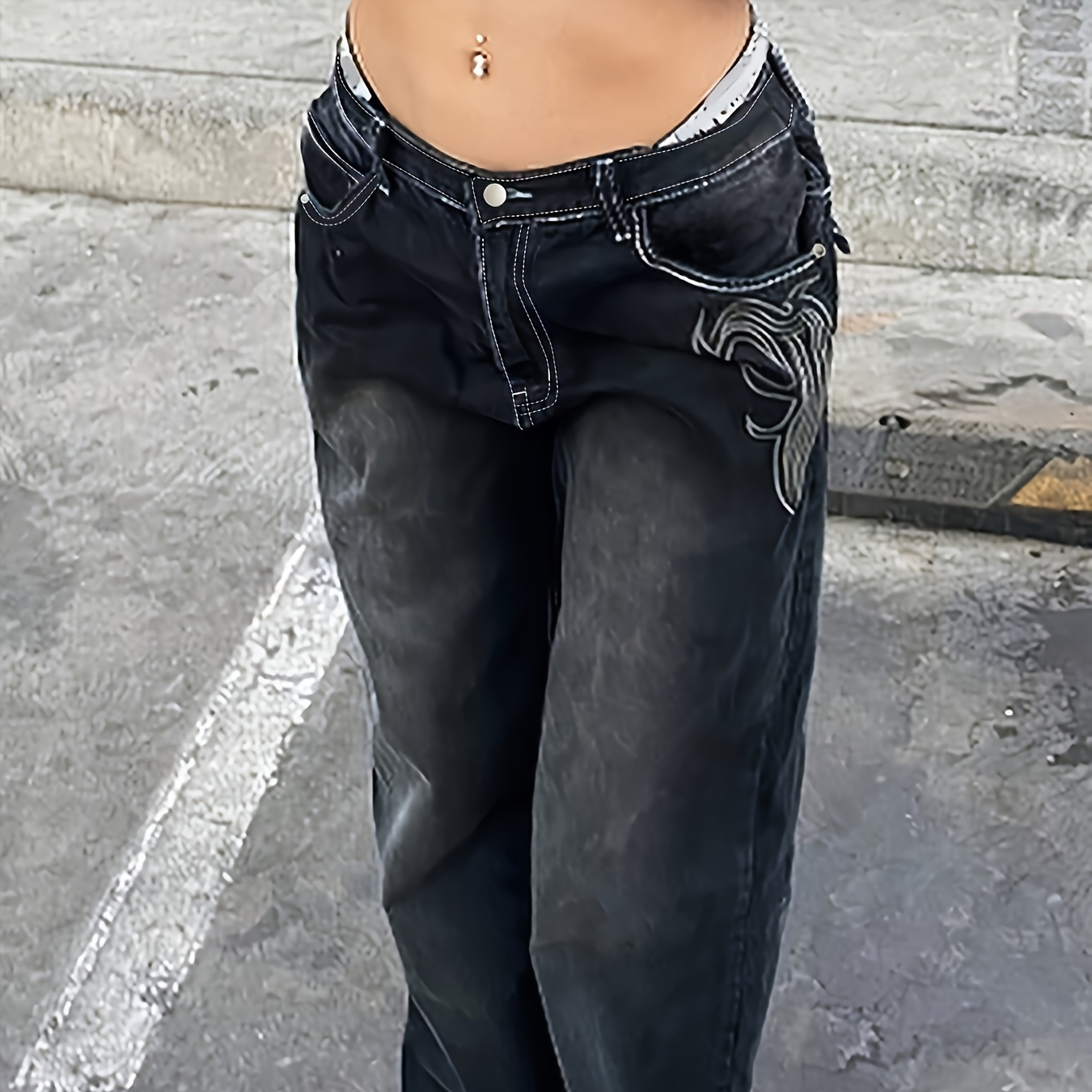 Embroidery Loose Fit Streetwear Black Color Straight Leg Jeans, Women's Denim Jeans & Clothing
Embroidery Loose Fit Streetwear Black Color Straight Leg Jeans, Women's Denim Jeans & Clothing