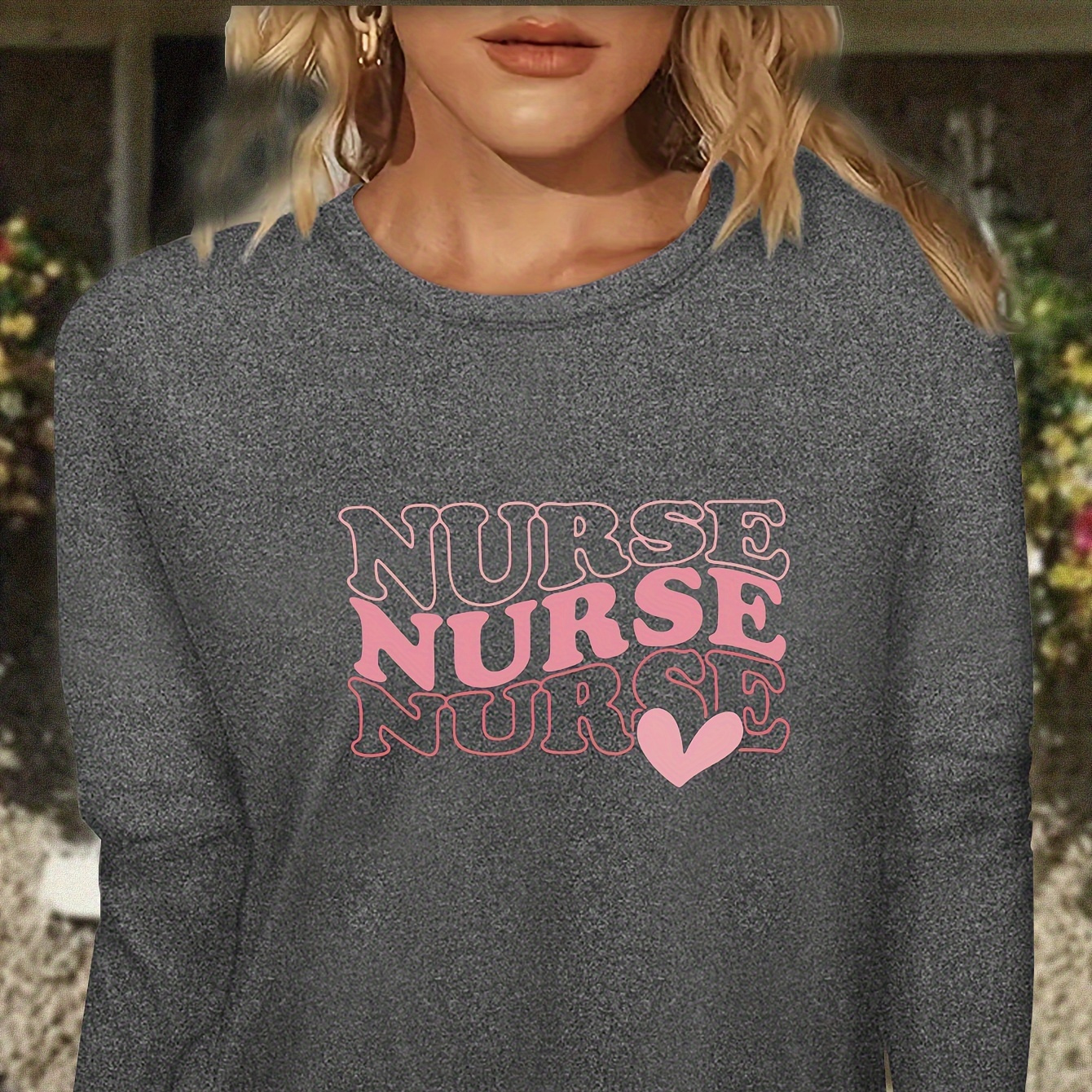 Women's Long Sleeve Crew Neck T-shirt With Nurse Letter Applique, 100% Polyester Knit Casual Top For All
Women's Long Sleeve Crew Neck T-shirt With Nurse Letter Applique, 100% Polyester Knit Casual Top For All