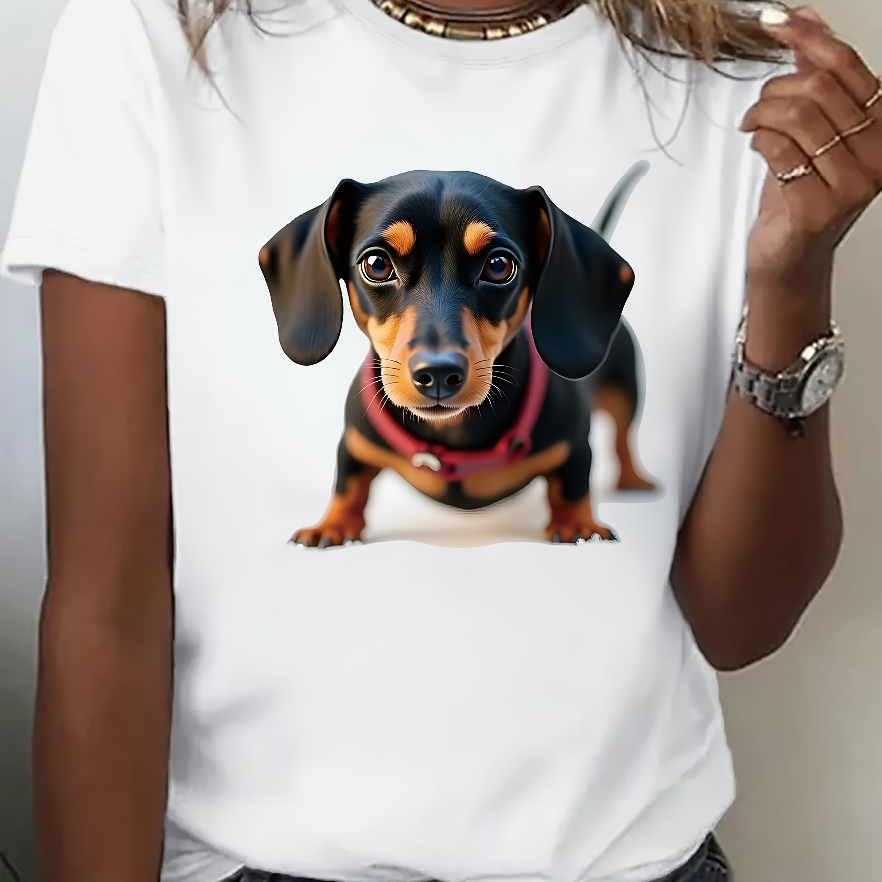 1pc Cute Dachshund Print T-shirt For Women, Casual Crew Neck Short Sleeve Top, Knit Polyester Tee, Fashionable , Christmas Gift Idea
1pc Cute Dachshund Print T-shirt For Women, Casual Crew Neck Short Sleeve Top, Knit Polyester Tee, Fashionable , Christmas Gift Idea