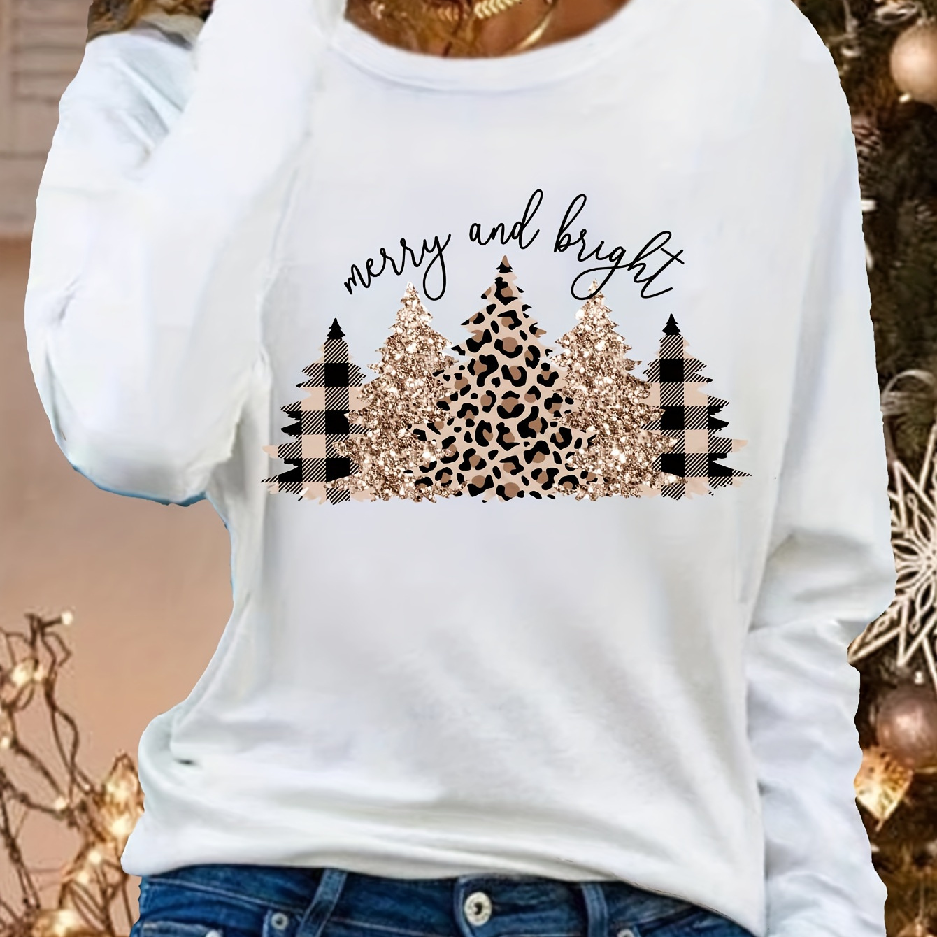 Christmas Tree Print T-shirt, Long Sleeve Crew Neck Casual Top For Spring & Fall, Women's Clothing
Christmas Tree Print T-shirt, Long Sleeve Crew Neck Casual Top For Spring & Fall, Women's Clothing