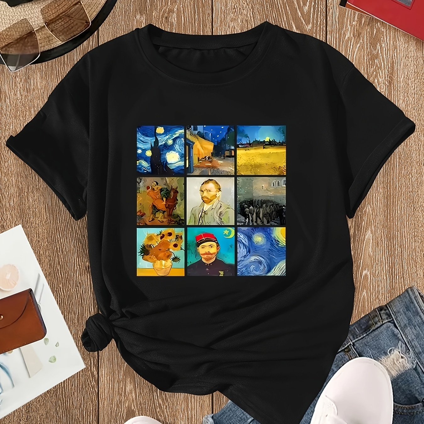 Oil Painting Graphic Short Sleeve Sports T-shirt, Round Neck Casual T-shirt Top, Women's Activewear
Oil Painting Graphic Short Sleeve Sports T-shirt, Round Neck Casual T-shirt Top, Women's Activewear