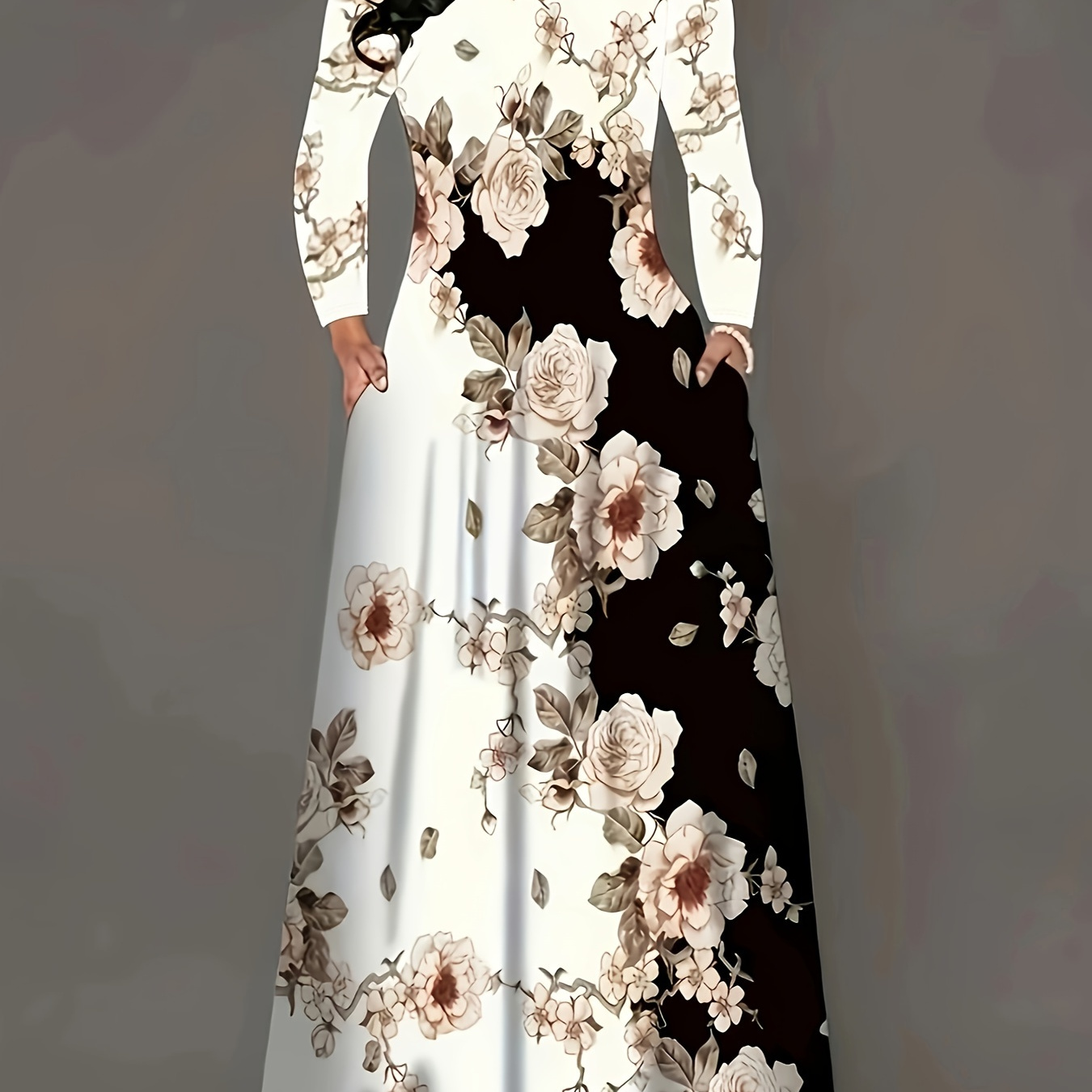 Floral Print Cut Out Dress, Elegant Crew Neck Long Sleeve Maxi Dress For Spring & Fall, Women's Clothing
Floral Print Cut Out Dress, Elegant Crew Neck Long Sleeve Maxi Dress For Spring & Fall, Women's Clothing