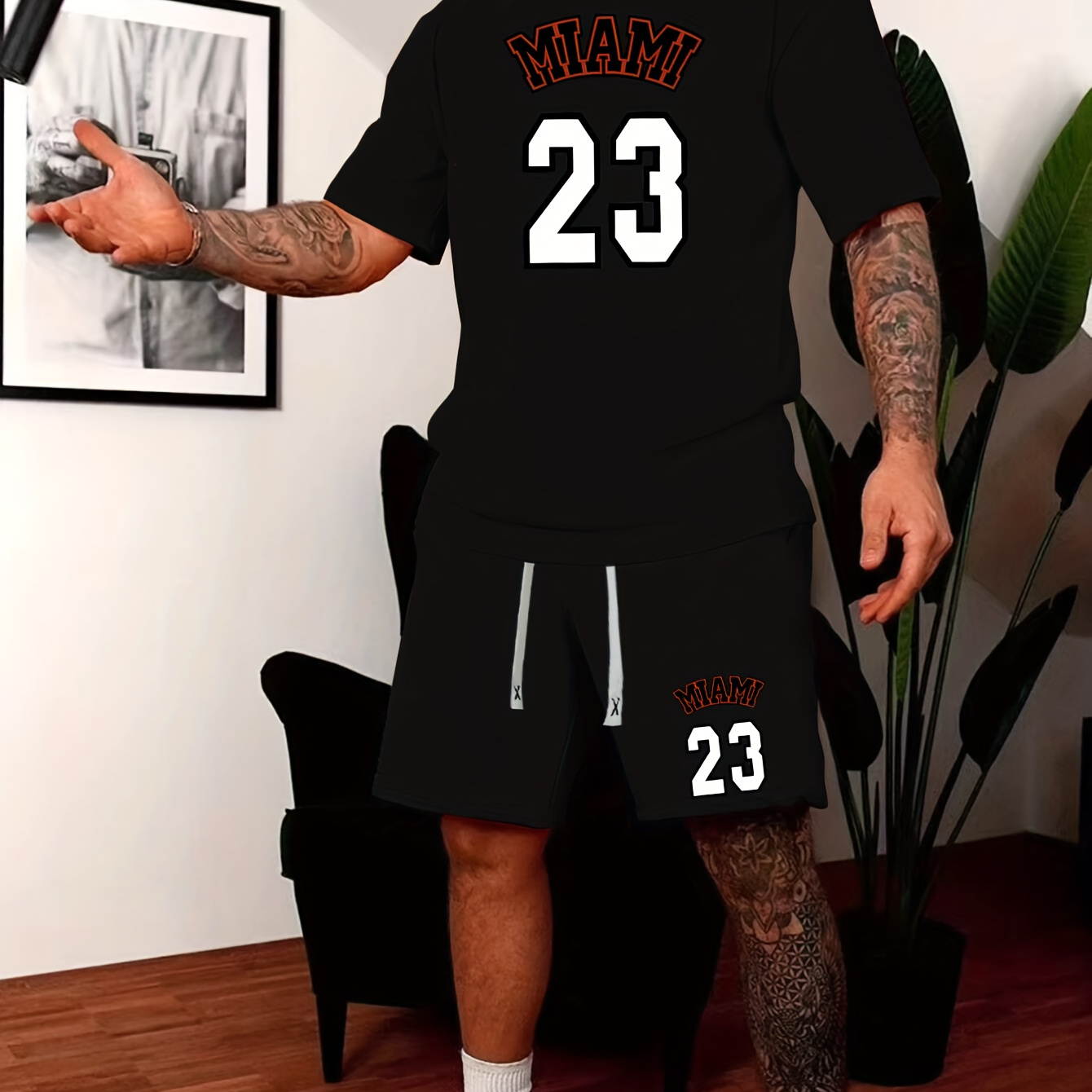 23 Print Men's 2pcs Trendy Outfits Casual Crew Neck Short Sleeve T-shirt & Drawstring Shorts Set For Spring Summer Workout Men's Print Clothing
23 Print Men's 2pcs Trendy Outfits Casual Crew Neck Short Sleeve T-shirt & Drawstring Shorts Set For Spring Summer Workout Men's Print Clothing