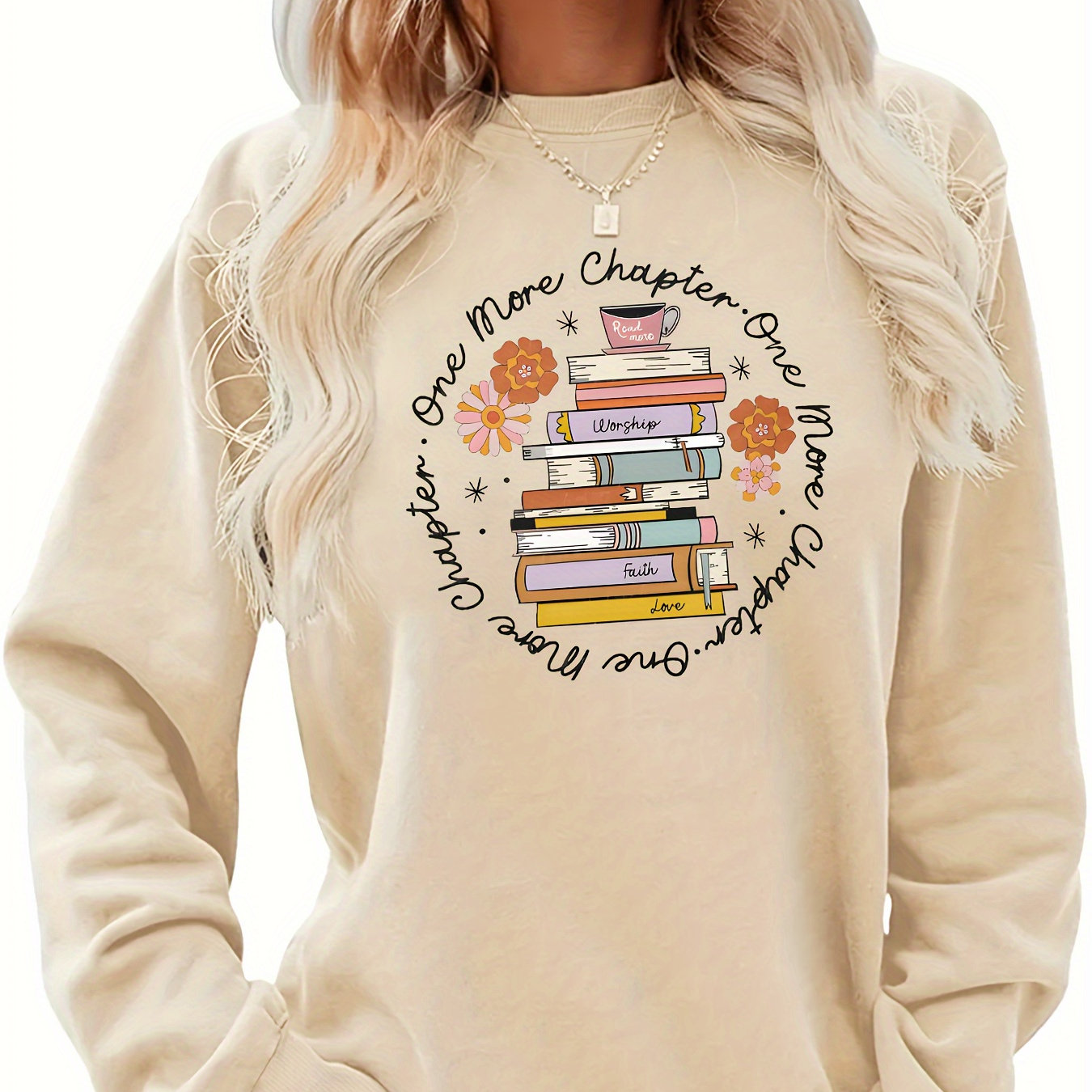 Floral & Book Print Sweatshirt, Casual Crew Neck Long Sleeve Sweatshirt, Women's Clothing
Floral & Book Print Sweatshirt, Casual Crew Neck Long Sleeve Sweatshirt, Women's Clothing