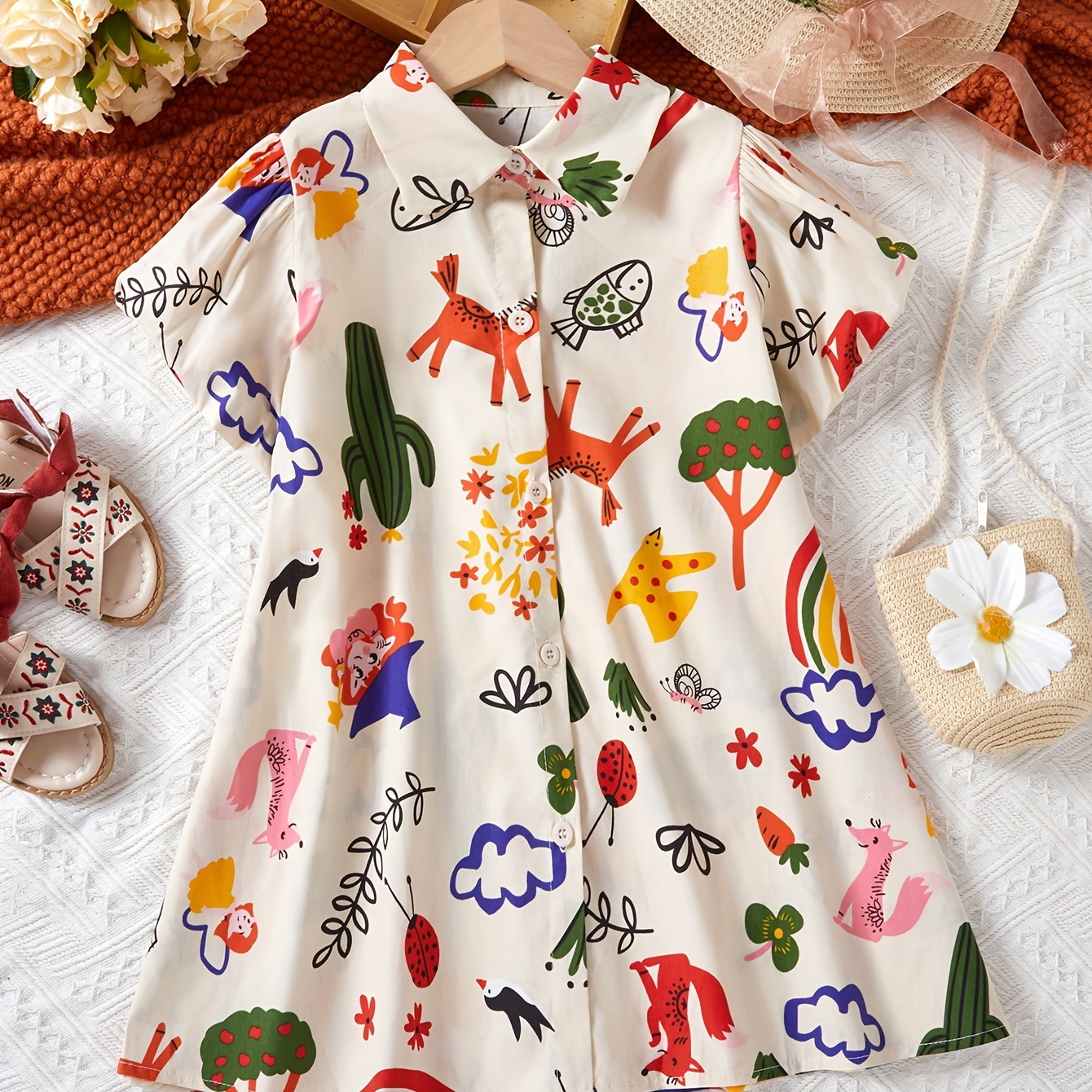 Girls Cute Cartoon Graffiti Print Short Sleeve Dress Comfy Cute Shirt Dress For Summer Party Gift
Girls Cute Cartoon Graffiti Print Short Sleeve Dress Comfy Cute Shirt Dress For Summer Party Gift