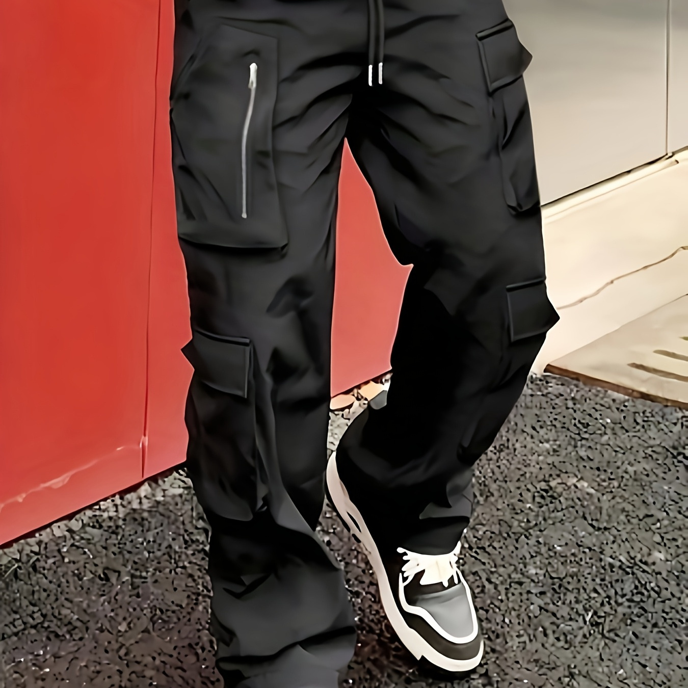 1pc Men's Casual Cargo Pants, Solid Color Polyester Non-stretch Loose Fit With Multiple Pockets, Woven Sports Trousers
1pc Men's Casual Cargo Pants, Solid Color Polyester Non-stretch Loose Fit With Multiple Pockets, Woven Sports Trousers