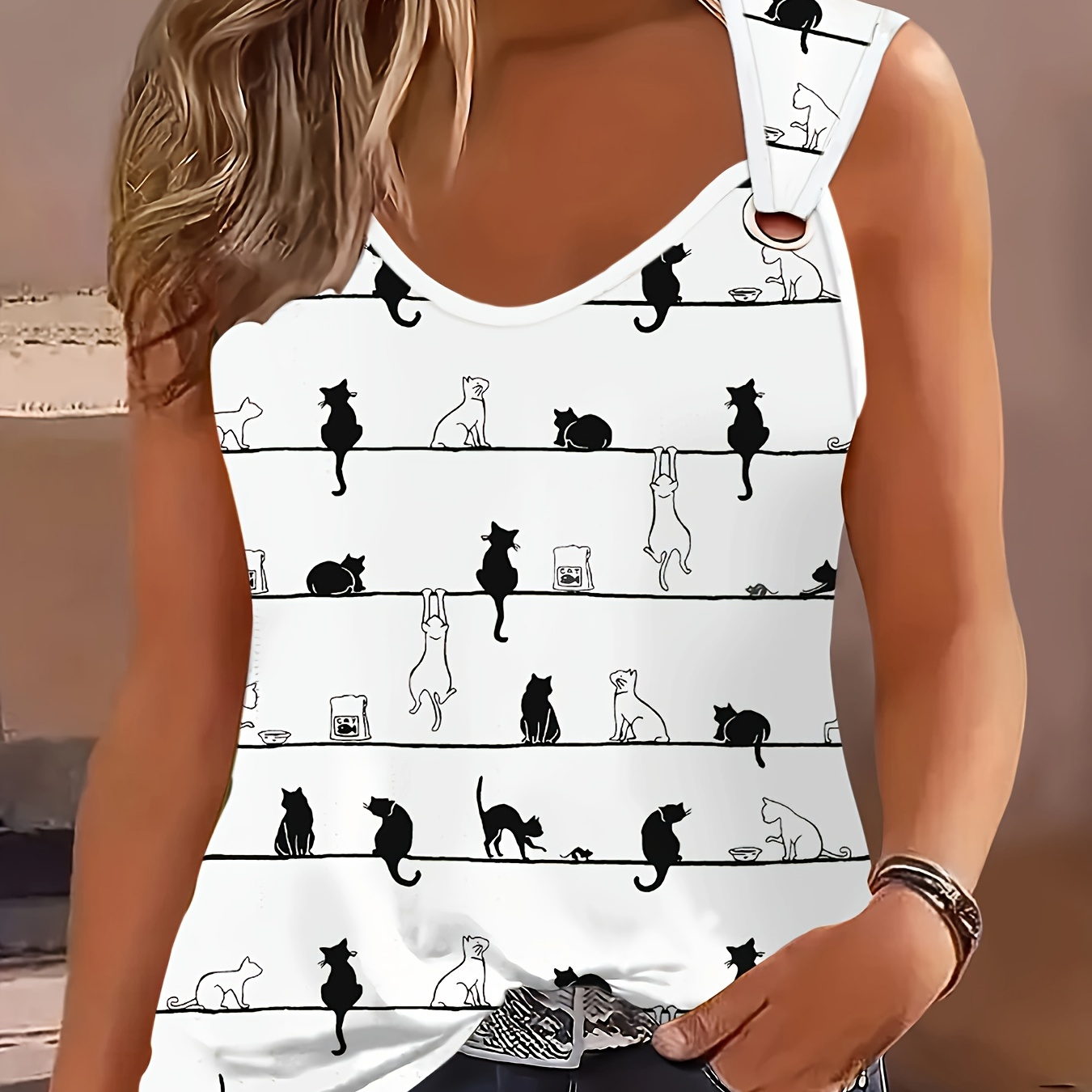 Plus Size Cat Print Tank Top, Casual Crew Neck Sleeveless Tank Top For Summer, Women's Plus Size clothing
Plus Size Cat Print Tank Top, Casual Crew Neck Sleeveless Tank Top For Summer, Women's Plus Size clothing