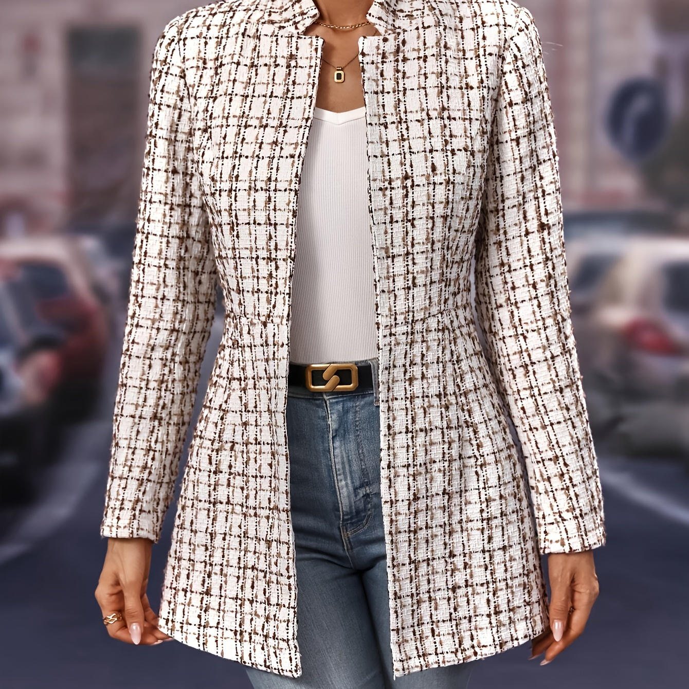 Layer, Elegant Print Open Front Blazer - Chic Long Sleeve Jacket For Women, Machine Washable
Layer, Elegant Print Open Front Blazer - Chic Long Sleeve Jacket For Women, Machine Washable