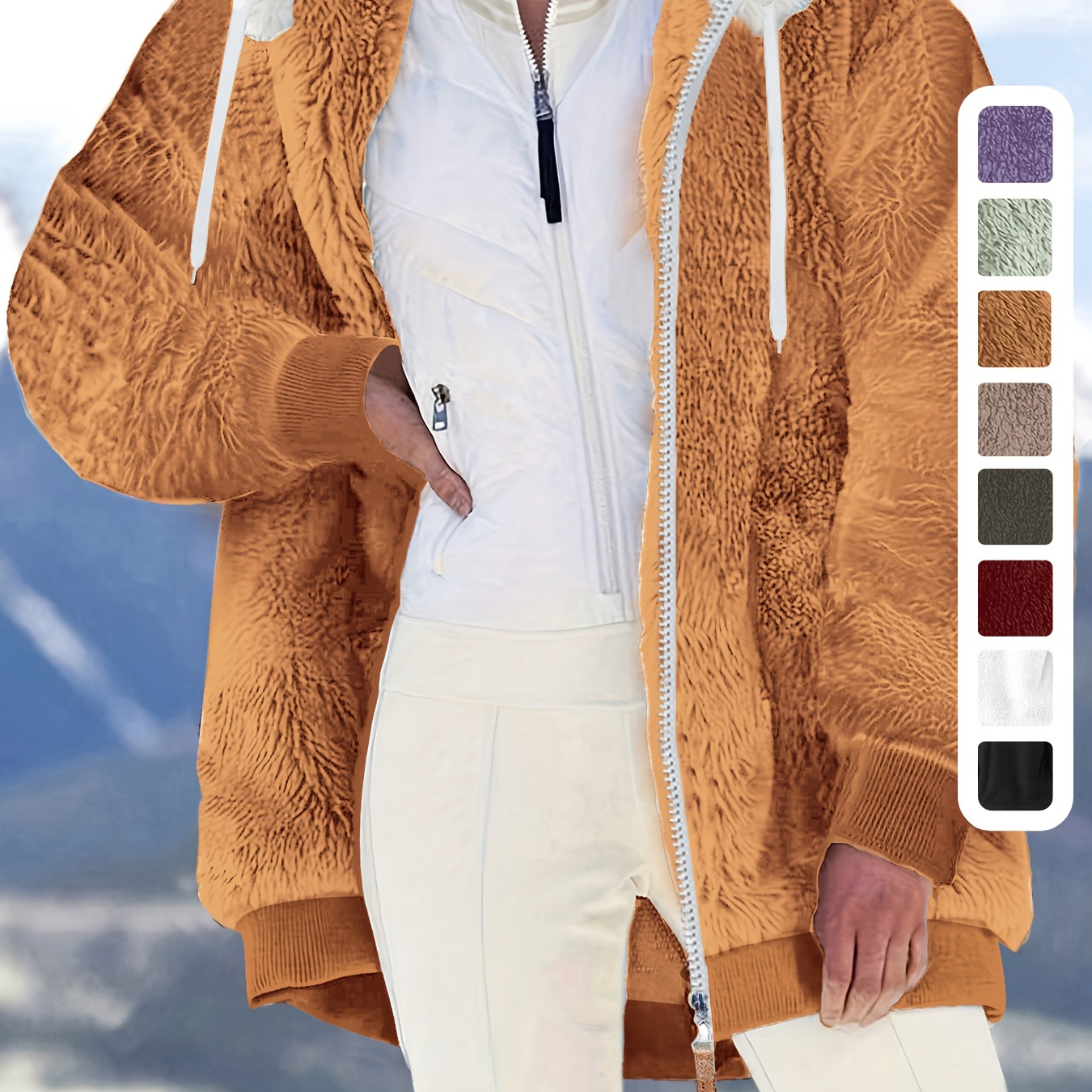 1pc Elegant Polyester Hooded Jacket, 100% Solid Color Non-stretch Knit Fabric, Fall/winter Loose Fit Plush Zip-up Coat, Autumn Jacket|elegant Hooded Coat|soft Texture Jacket
1pc Elegant Polyester Hooded Jacket, 100% Solid Color Non-stretch Knit Fabric, Fall/winter Loose Fit Plush Zip-up Coat, Autumn Jacket|elegant Hooded Coat|soft Texture Jacket