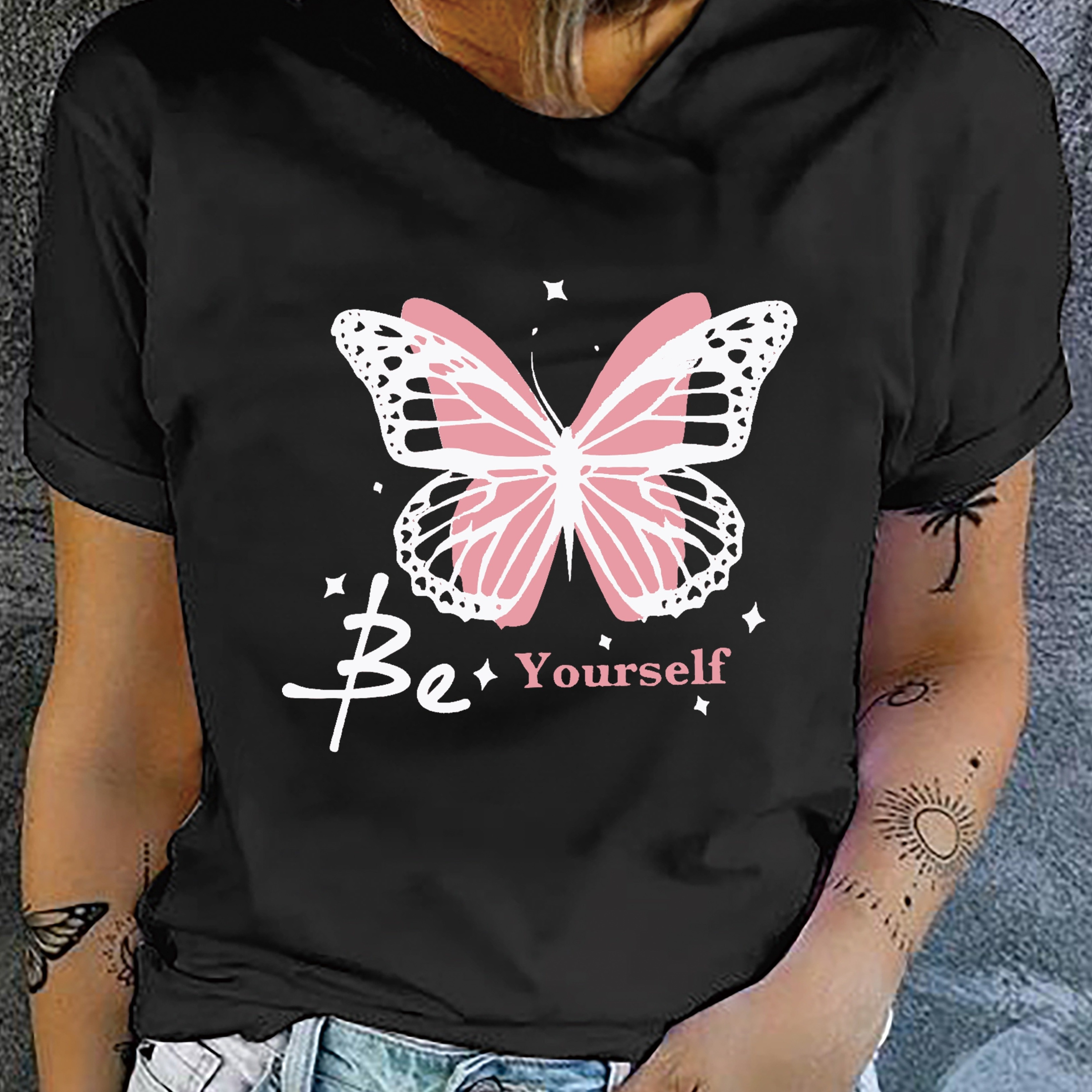 Butterfly Print T-shirt, Short Sleeve Crew Neck Casual Top For Summer & Spring, Women's Clothing
Butterfly Print T-shirt, Short Sleeve Crew Neck Casual Top For Summer & Spring, Women's Clothing