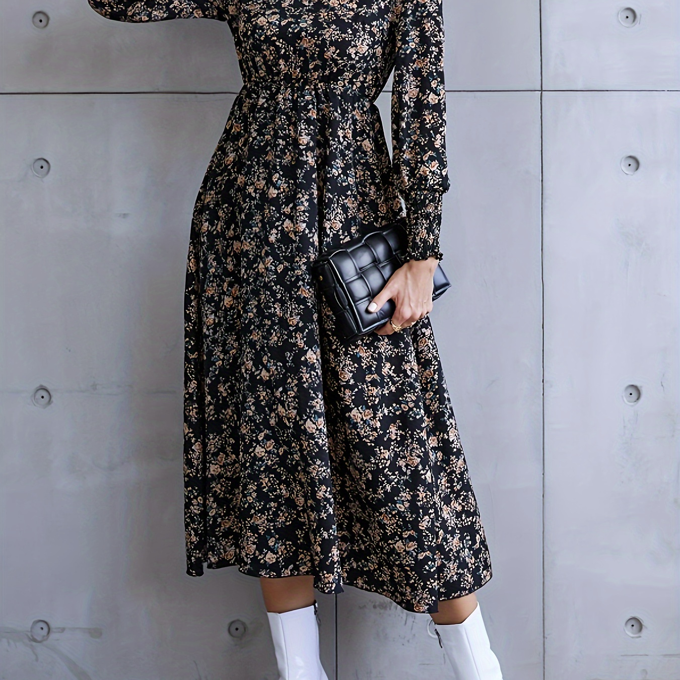 Floral Print Mock Neck A-line Dress, Elegant Long Sleeve Midi Dress For Spring & Fall, Women's Clothing
Floral Print Mock Neck A-line Dress, Elegant Long Sleeve Midi Dress For Spring & Fall, Women's Clothing