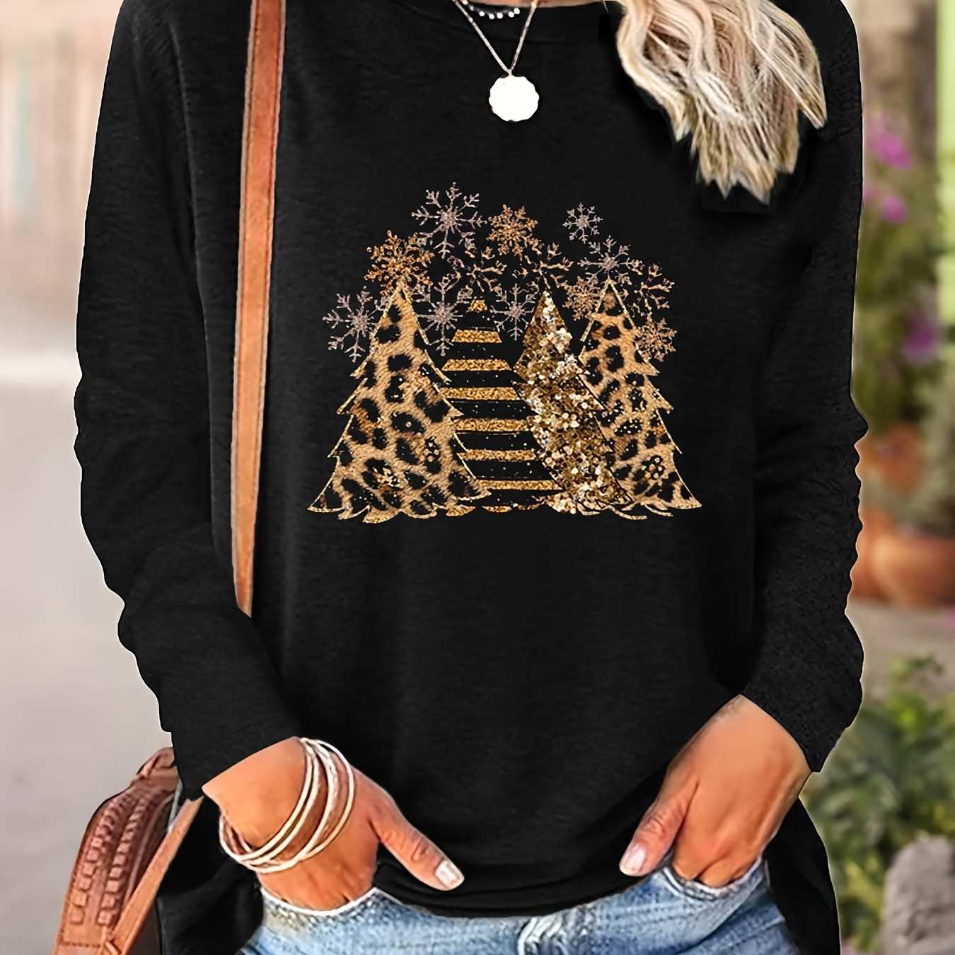 1pc Women's Casual Crew Neck Long Sleeve T-shirt With Geometric Leopard Print, Polyester Knit Fabric With Slight Stretch, Spring/fall Fashion Top
1pc Women's Casual Crew Neck Long Sleeve T-shirt With Geometric Leopard Print, Polyester Knit Fabric With Slight Stretch, Spring/fall Fashion Top