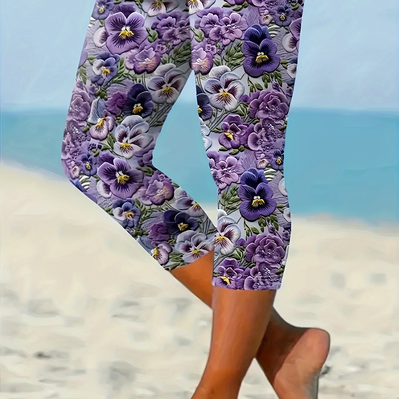 Plus Size Floral Print Skinny Capris Leggings, Casual High Waist Crop Leggings For Spring & Summer, Women's Plus Size Clothing
Plus Size Floral Print Skinny Capris Leggings, Casual High Waist Crop Leggings For Spring & Summer, Women's Plus Size Clothing