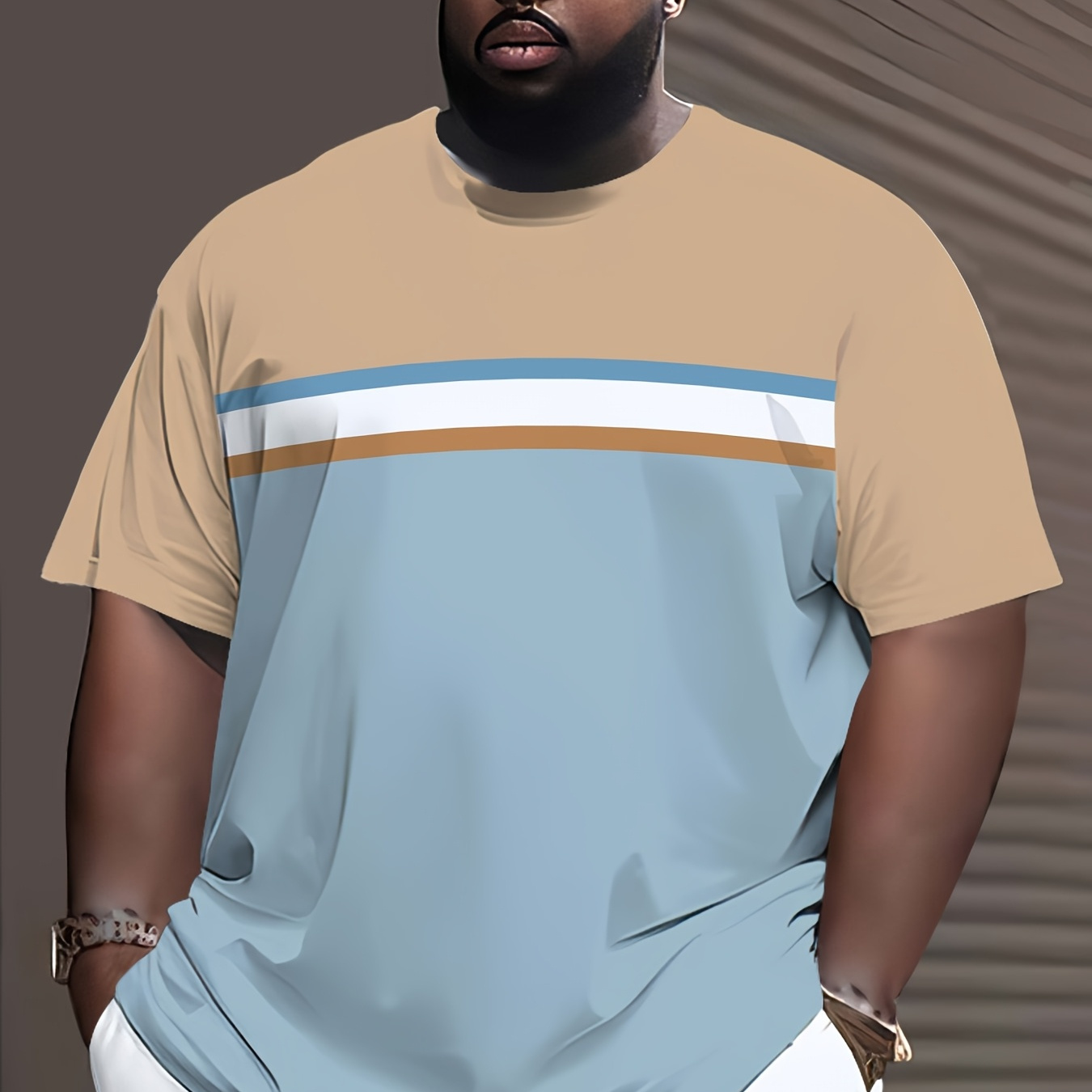 Men's Plus Size 3d T-shirt - Casual Crew Neck Black, Khaki, White, Blue | Striped Graphic For Casual Attire, Plus Size
Men's Plus Size 3d T-shirt - Casual Crew Neck Black, Khaki, White, Blue | Striped Graphic For Casual Attire, Plus Size