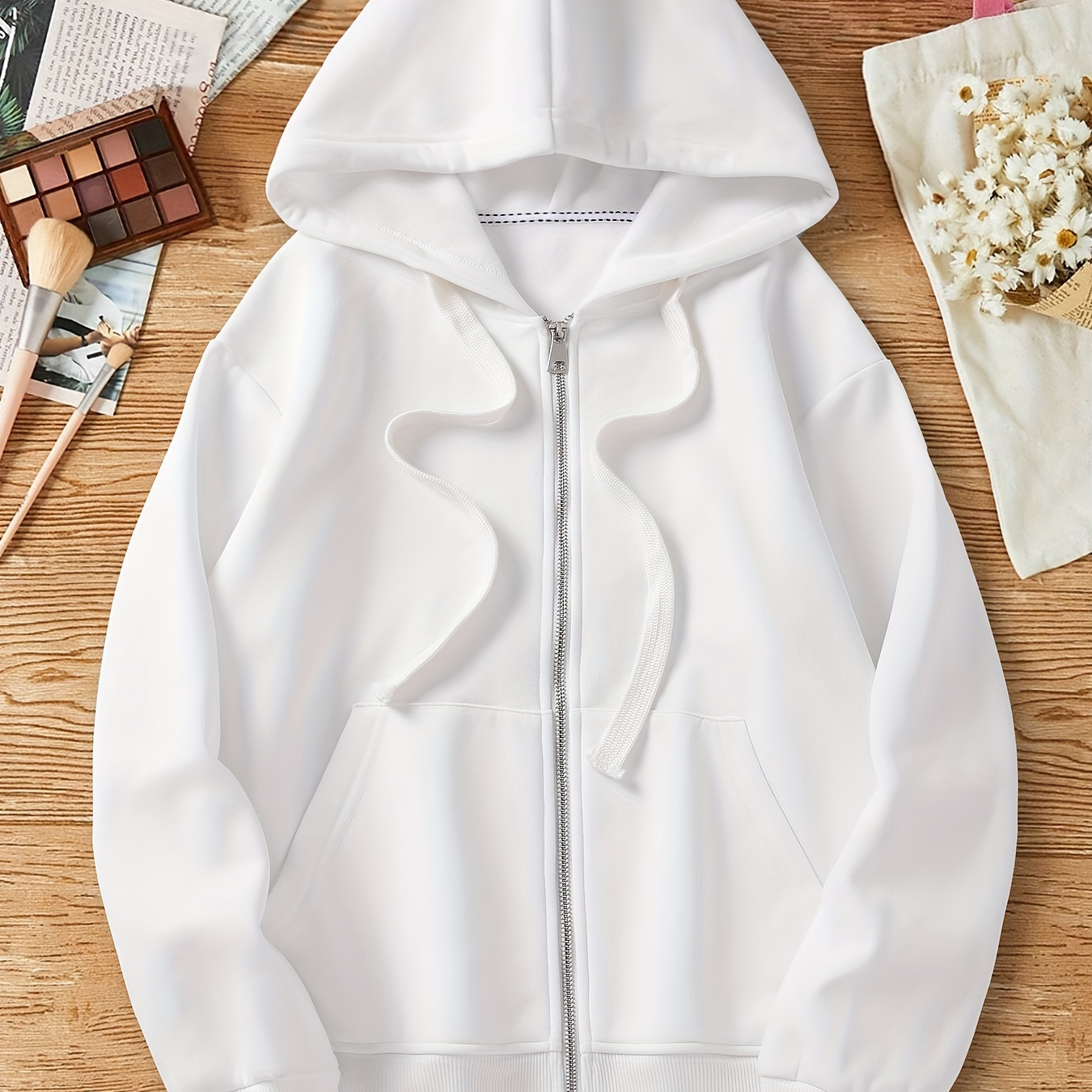 Solid Color Zipper Front Kangaroo Pocket Hoodie, Casual Drop Shoulder Long Sleeve Drawstring Hoodies Sweatshirt, Women's Clothing
Solid Color Zipper Front Kangaroo Pocket Hoodie, Casual Drop Shoulder Long Sleeve Drawstring Hoodies Sweatshirt, Women's Clothing