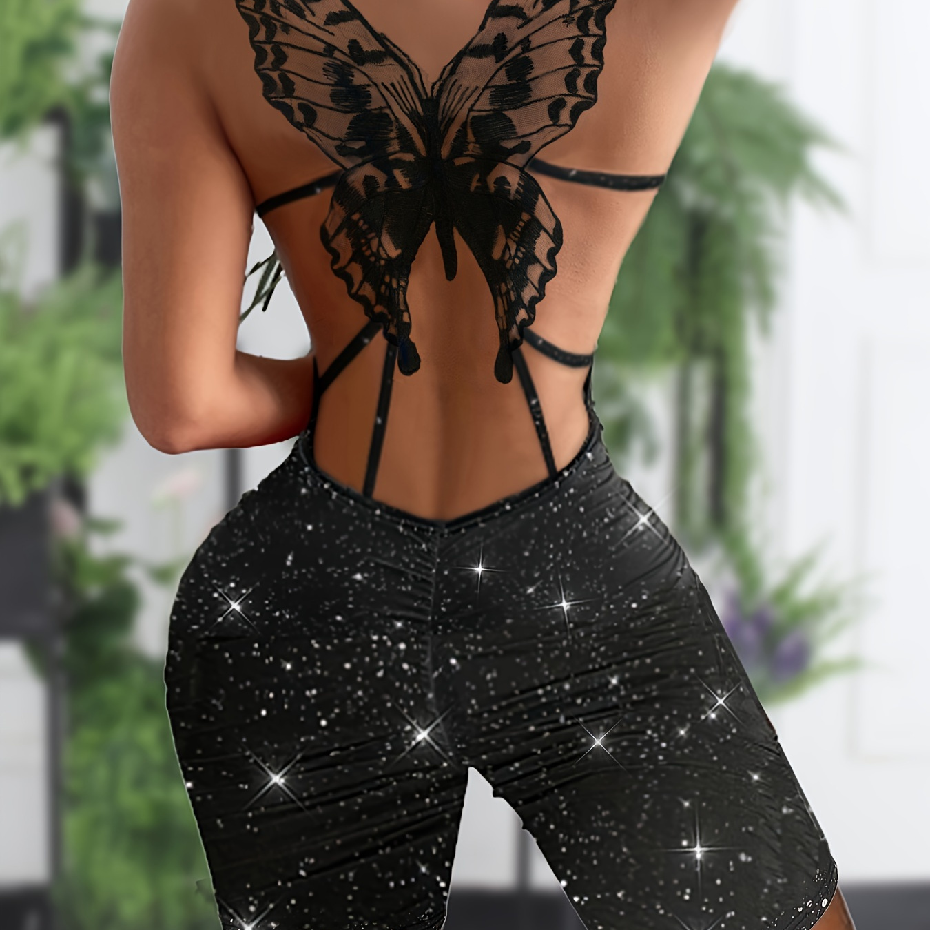 Solid Color V Neck Romper Jumpsuit, Elegant Butterfly Pattern Cut Out Sleeveless Contrast Lace Slim Romper Jumpsuit, Women's Clothing
Solid Color V Neck Romper Jumpsuit, Elegant Butterfly Pattern Cut Out Sleeveless Contrast Lace Slim Romper Jumpsuit, Women's Clothing