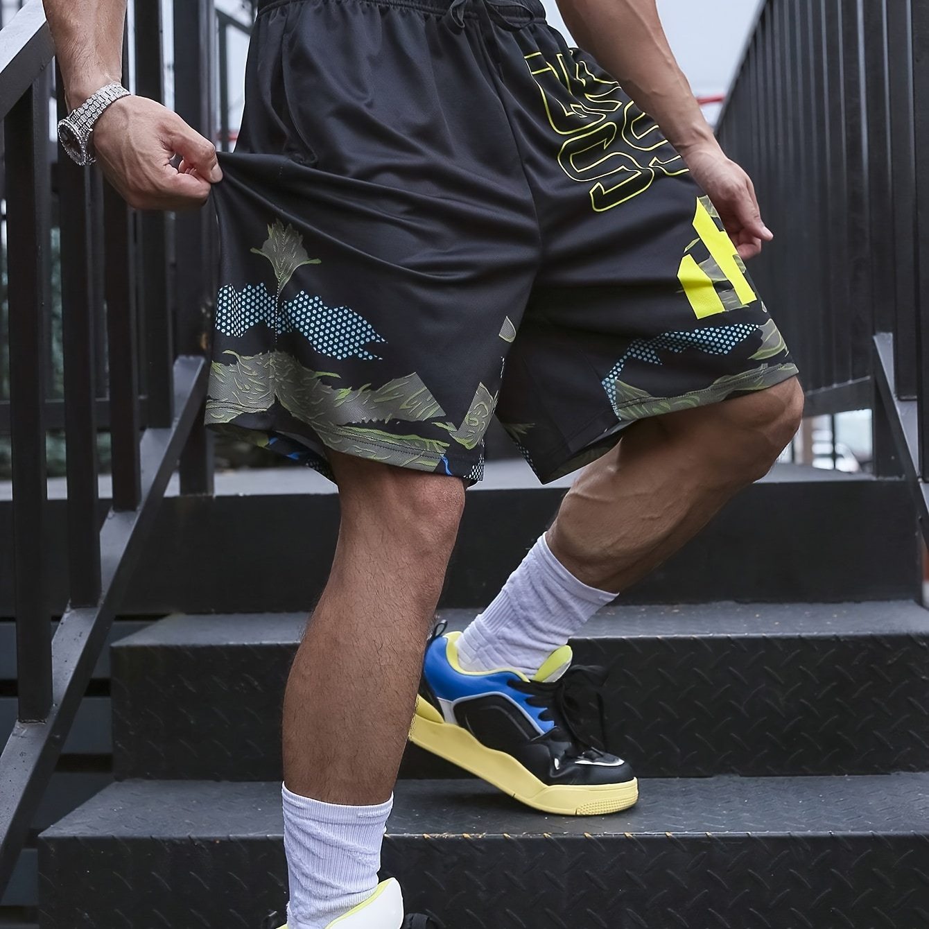 Creative Alphabet And Graphic Design Comfy Sports Shorts, Men's Casual Mid Stretch Elastic Waist Drawstring Shorts For Summer Gym Workout Training
Creative Alphabet And Graphic Design Comfy Sports Shorts, Men's Casual Mid Stretch Elastic Waist Drawstring Shorts For Summer Gym Workout Training