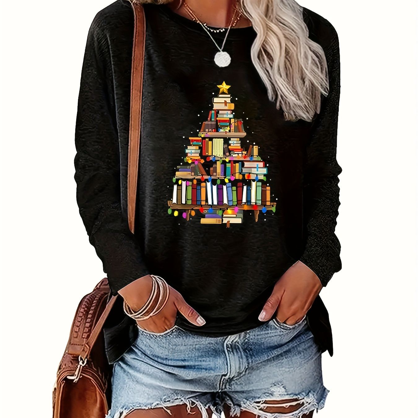 1pc Women's Plus Size Casual Christmas Tree Book Print Long Sleeve T-shirt, Round Neck Knit Pullover Top For Spring Autumn Winter
1pc Women's Plus Size Casual Christmas Tree Book Print Long Sleeve T-shirt, Round Neck Knit Pullover Top For Spring Autumn Winter