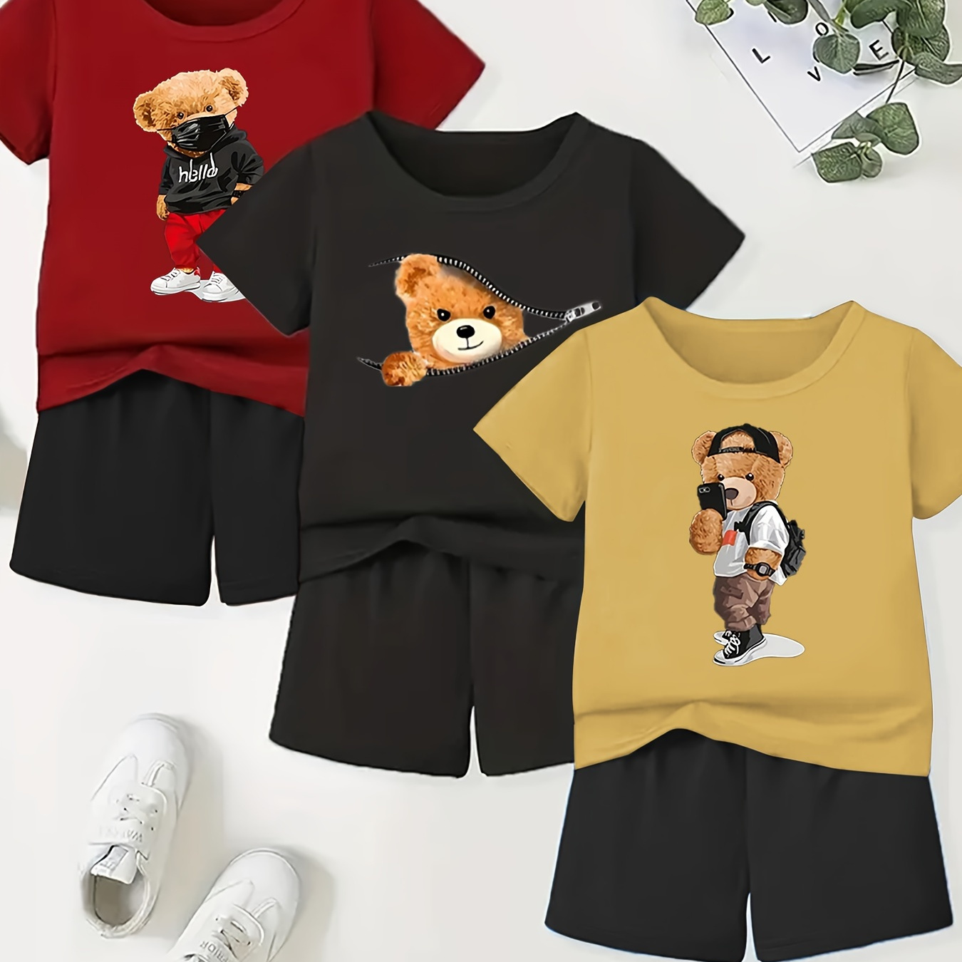 Boys 6-piece Casual Outfit Set, Cool Cartoon Bear Print Versatile Short Sleeve Tee With Shorts, Comfy Summer Clothes
Boys 6-piece Casual Outfit Set, Cool Cartoon Bear Print Versatile Short Sleeve Tee With Shorts, Comfy Summer Clothes