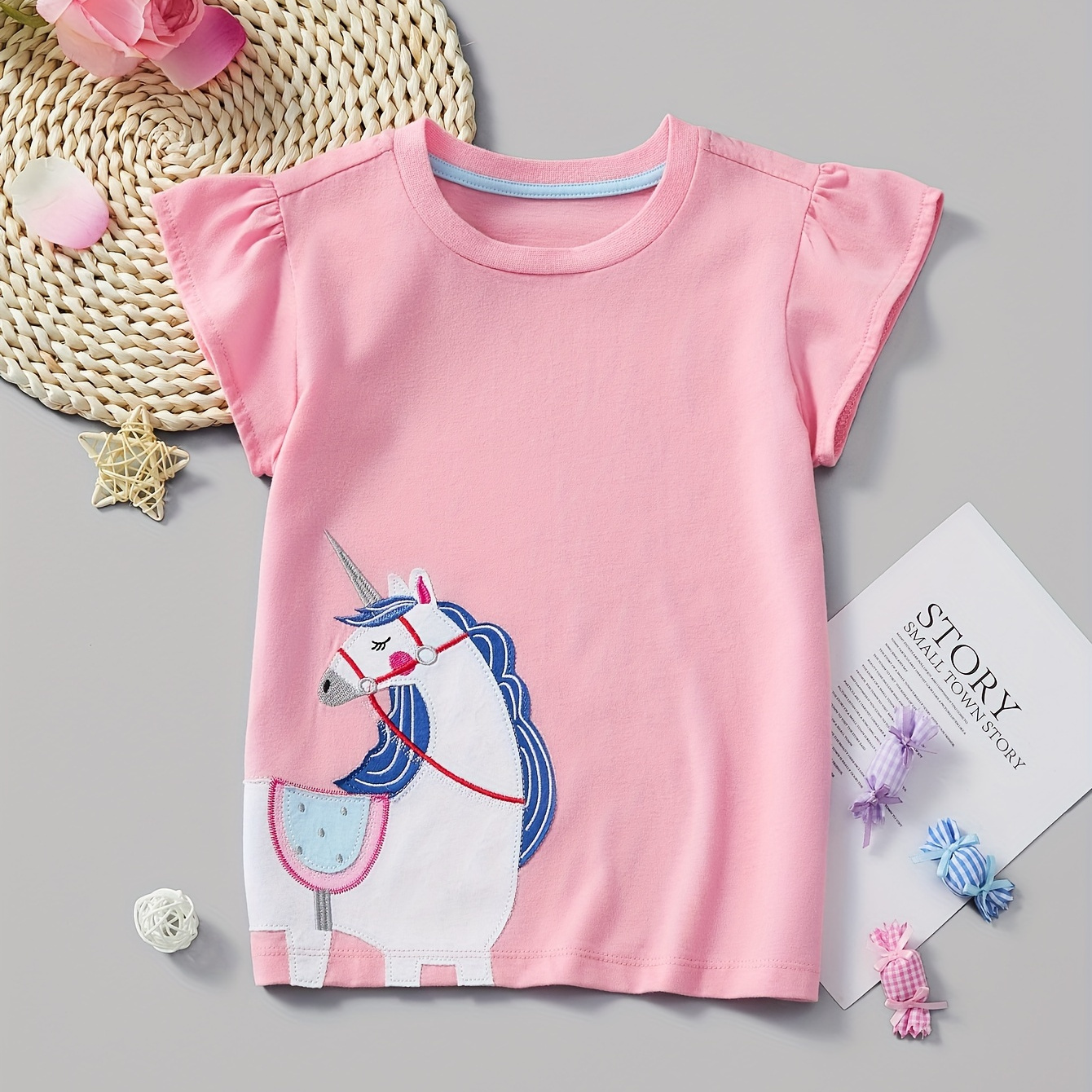 100% Cotton Unicorn Embroidery Short Sleeve T-shirt Tees, Girls Crew Neck Tops For Summer Outdoor
100% Cotton Unicorn Embroidery Short Sleeve T-shirt Tees, Girls Crew Neck Tops For Summer Outdoor