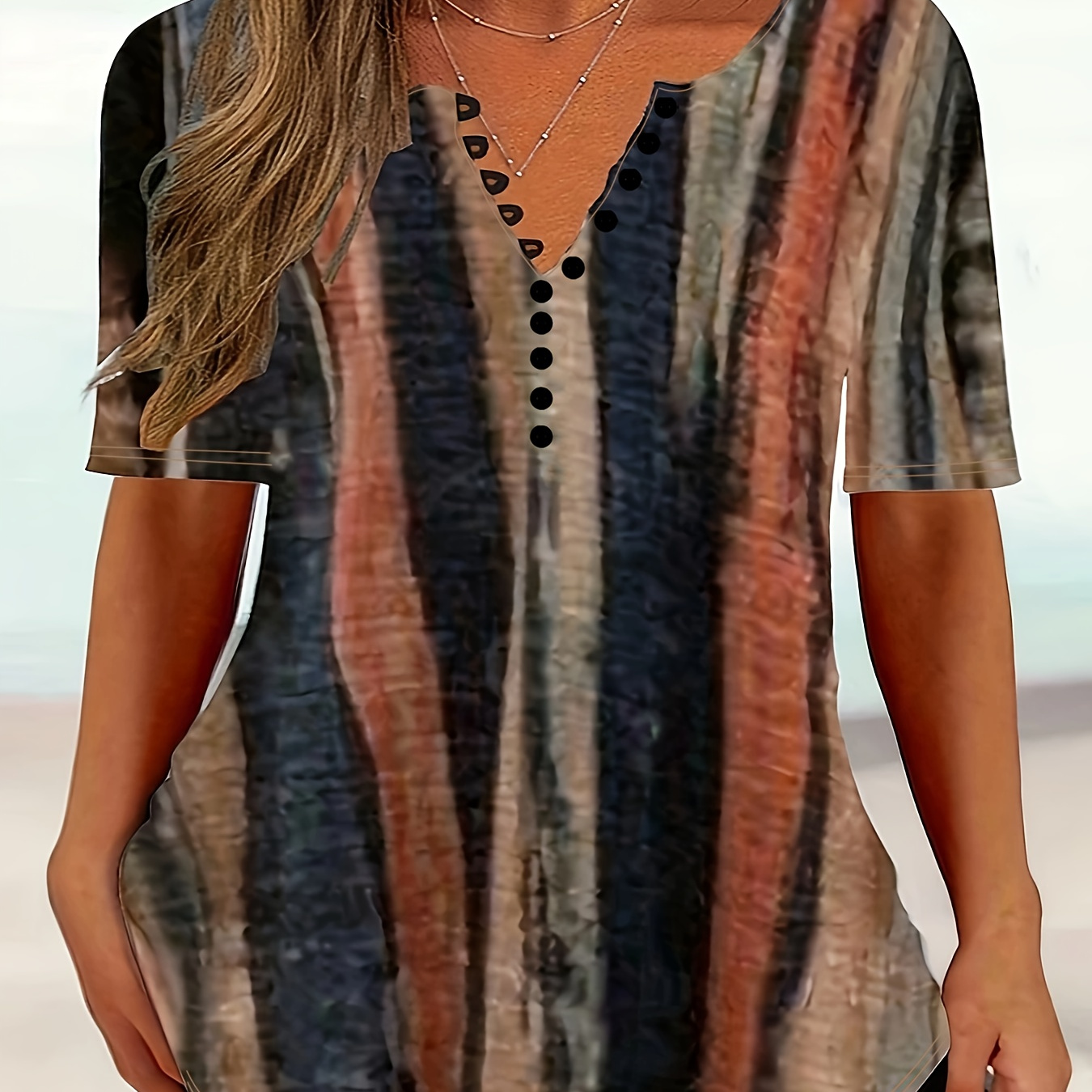 Plus Size Striped Print Top, Casual V Neck Short Sleeve Top, Women's Plus Size clothing
Plus Size Striped Print Top, Casual V Neck Short Sleeve Top, Women's Plus Size clothing
