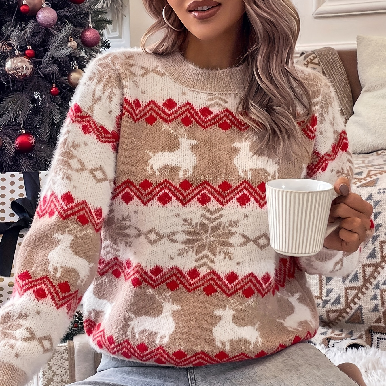 Christmas Pattern Crew Neck Sweater, Elegant Long Sleeve Sweater For Fall & Winter, Women's Clothing
Christmas Pattern Crew Neck Sweater, Elegant Long Sleeve Sweater For Fall & Winter, Women's Clothing