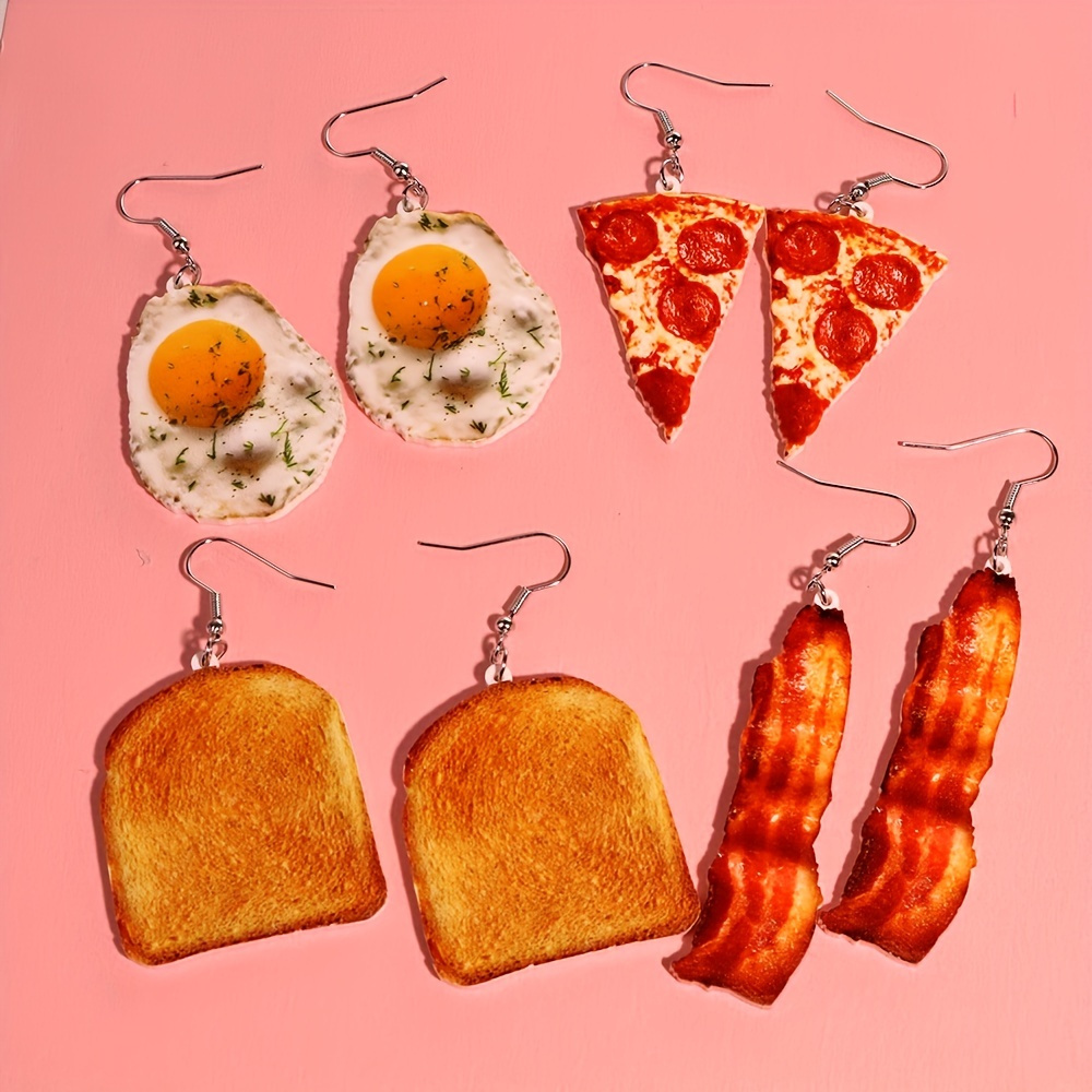 

Acrylic Fried Egg Pizza Toast Beacon Food Design Dangle Earrings Hip Hop Cute Style Personality Female Gift