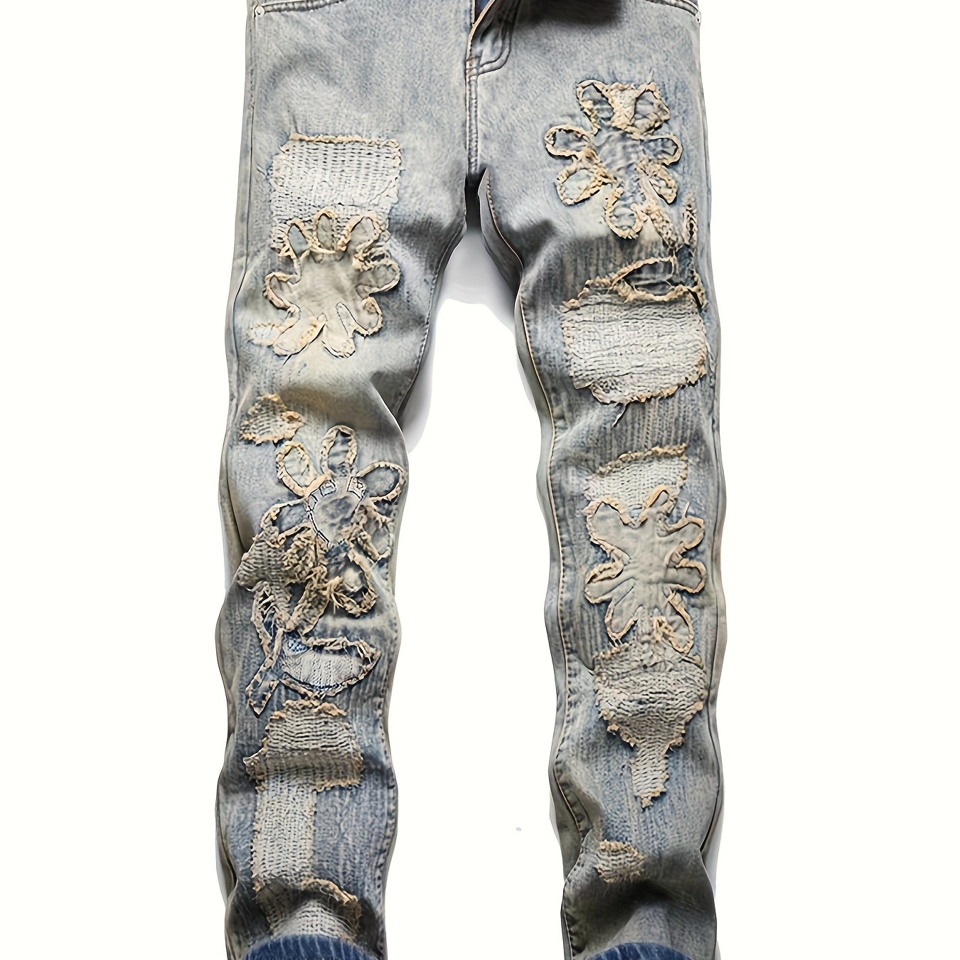 Men's Casual Patchwork Punk Style Skinny Jeans, Chic Street Style Embroidery Denim Pants
Men's Casual Patchwork Punk Style Skinny Jeans, Chic Street Style Embroidery Denim Pants