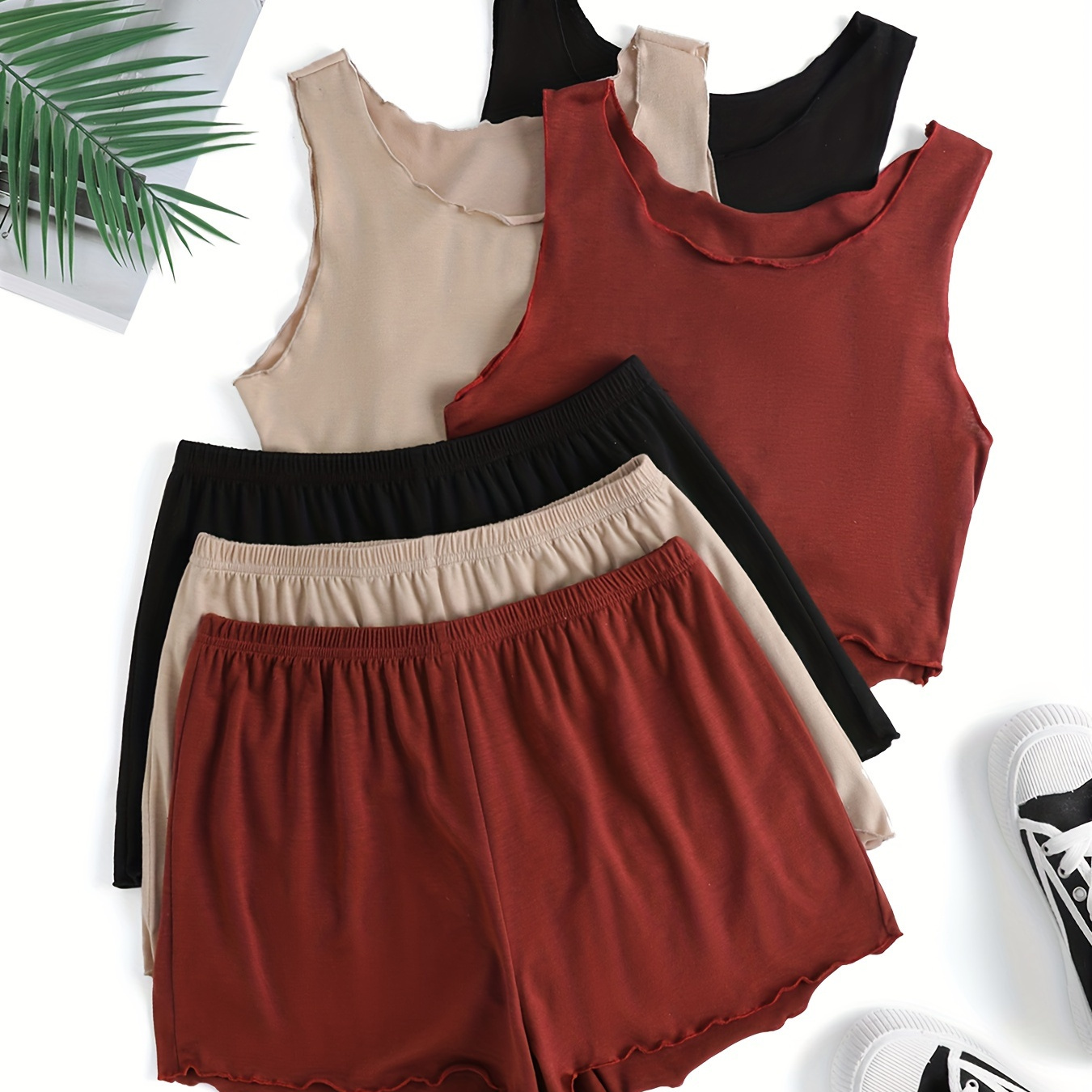 3 Packs Casual Solid Two-piece Set, Crew Neck Tank Top & Waist Shorts Outfits, Women's Clothing
3 Packs Casual Solid Two-piece Set, Crew Neck Tank Top & Waist Shorts Outfits, Women's Clothing