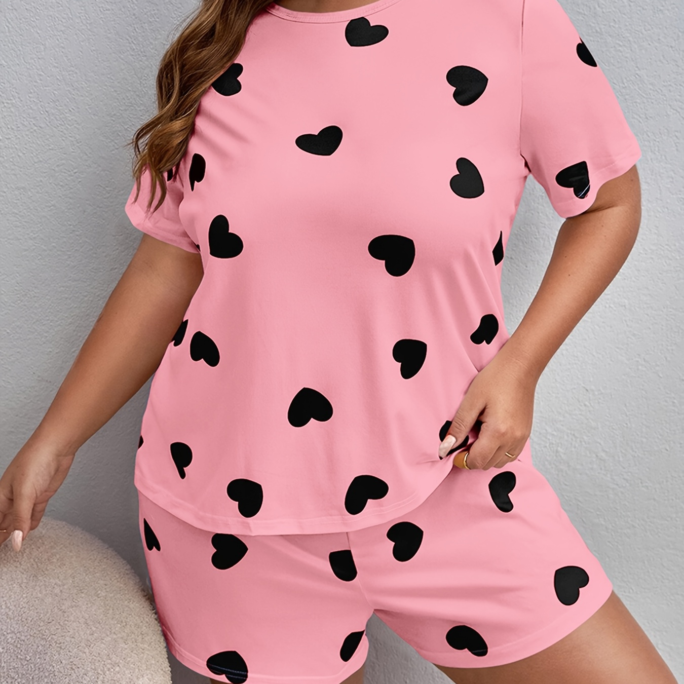 Women's Elegant Printed Pajama Set, Summer Knit Polyester & Elastane , Short Sleeve Top And Shorts, Stretch, Lightweight 145gsm Fabric, Suitable For Outdoor Wear
Women's Elegant Printed Pajama Set, Summer Knit Polyester & Elastane , Short Sleeve Top And Shorts, Stretch, Lightweight 145gsm Fabric, Suitable For Outdoor Wear