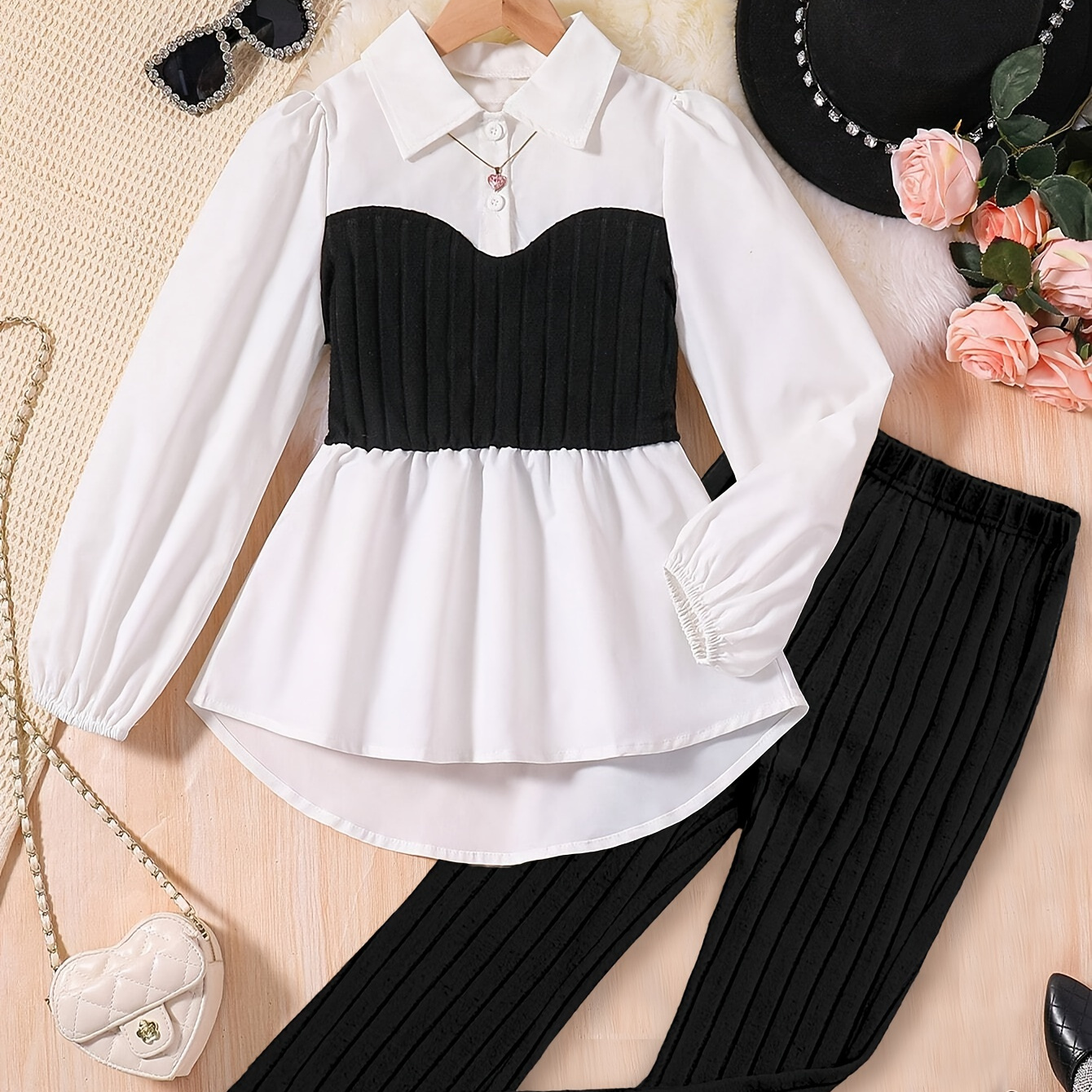 Elegant Girls Co-ords Set, Long Sleeve Spliced Shirt Top + Flared Pants, Spring/ Fall Clothes, Casual Outdoor, Party, Gift
Elegant Girls Co-ords Set, Long Sleeve Spliced Shirt Top + Flared Pants, Spring/ Fall Clothes, Casual Outdoor, Party, Gift