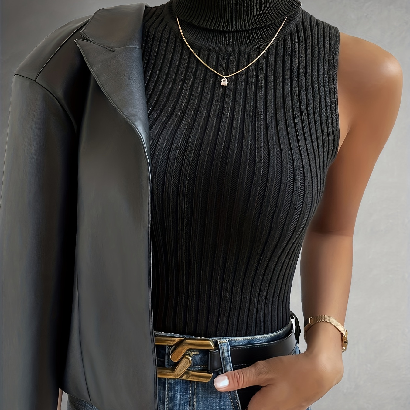 Solid Color Turtle Neck Pullover Sweater, Casual Sleeveless Slim Ribbed Knitted Tank Top For , Women's Clothing
Solid Color Turtle Neck Pullover Sweater, Casual Sleeveless Slim Ribbed Knitted Tank Top For , Women's Clothing