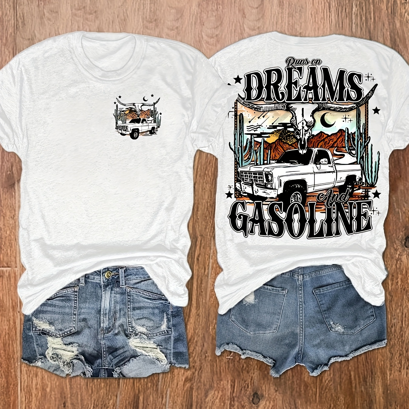 Women's Western-inspired Graphic Tee - Casual Crew Neck Short Sleeve T-shirt, Stretchy Viscose & Polyester , Machine Washable, Non-sheer, Regular Fit,
Women's Western-inspired Graphic Tee - Casual Crew Neck Short Sleeve T-shirt, Stretchy Viscose & Polyester , Machine Washable, Non-sheer, Regular Fit,
